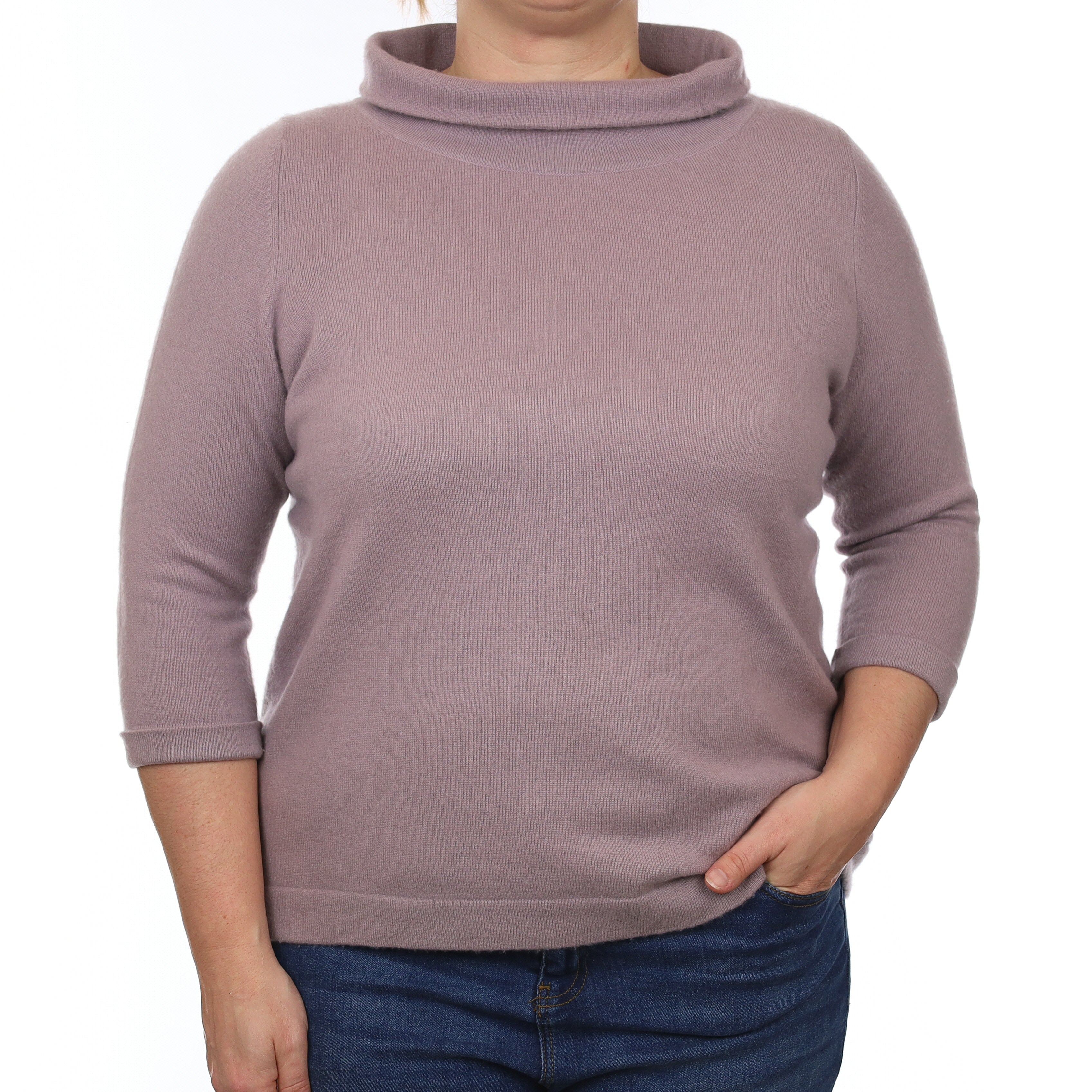 Dusky Purple Cashmere 3/4 Sleeve Funnel Neck Jumper Large
