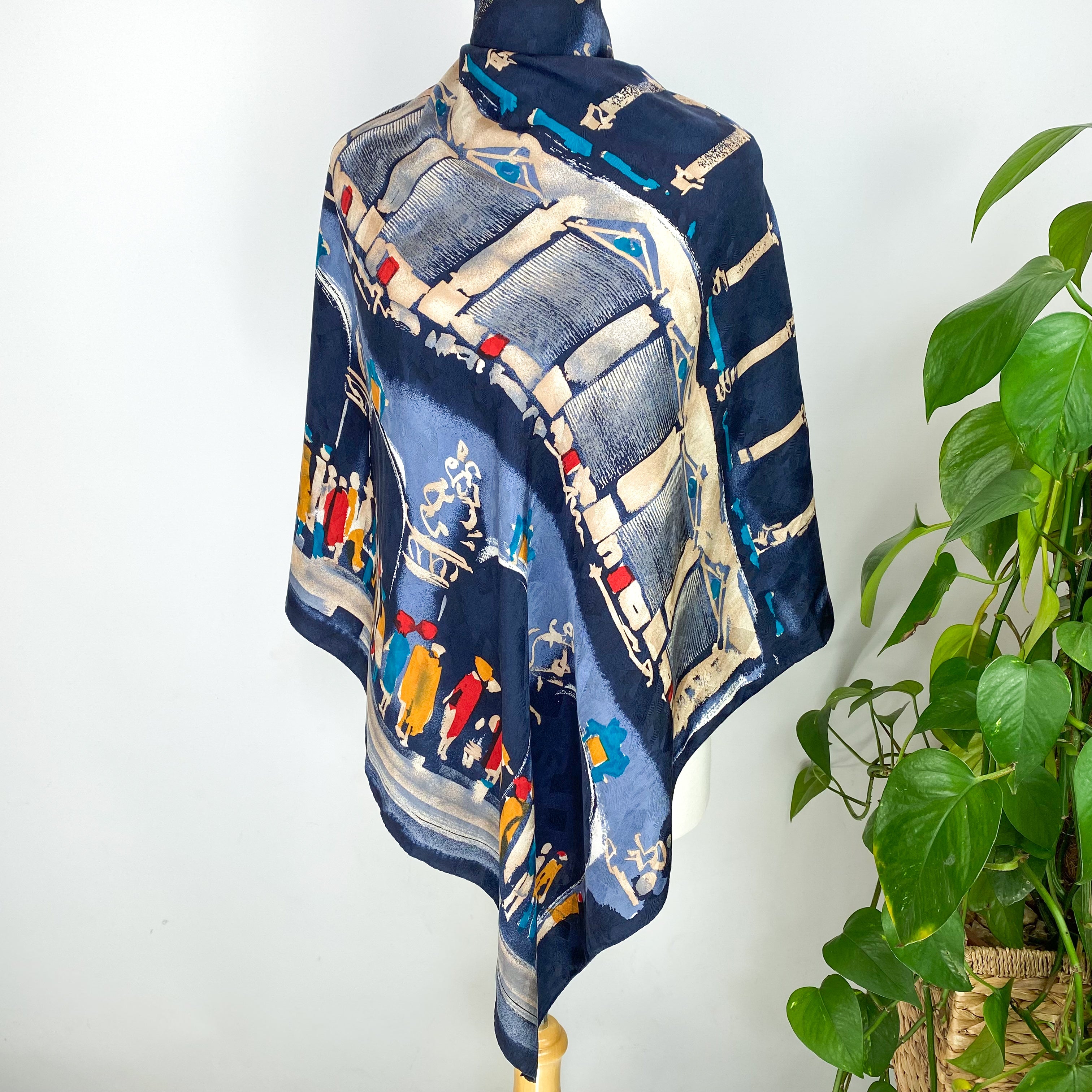 Town Square Scene Italian Silk Scarf
