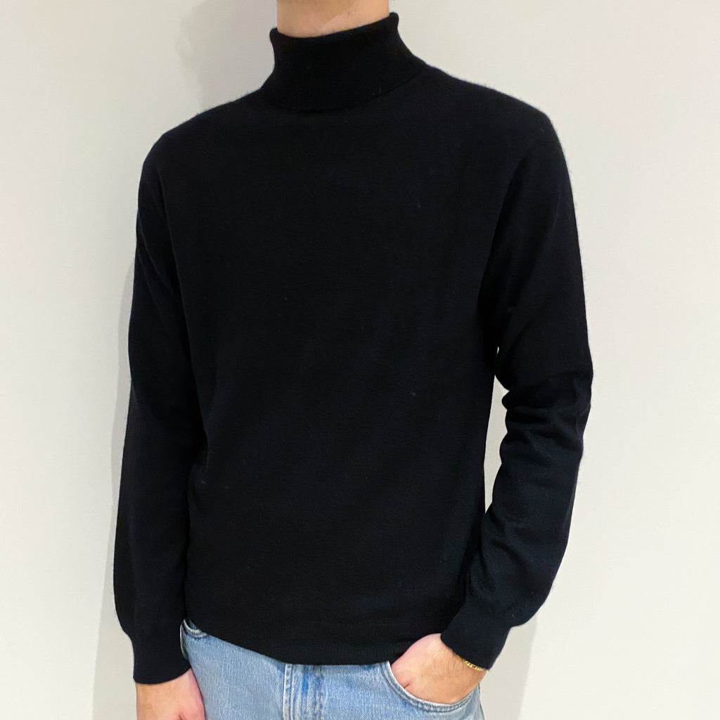 Men's Black Cashmere Polo Neck Jumper Large