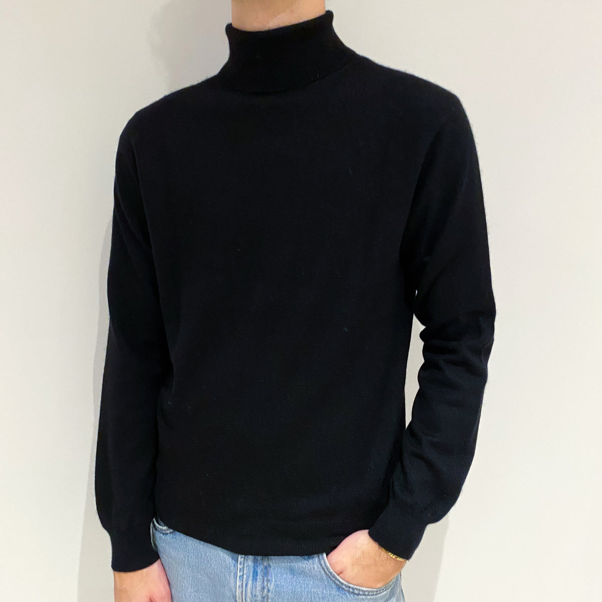 Men's Black Cashmere Polo Neck Jumper Large