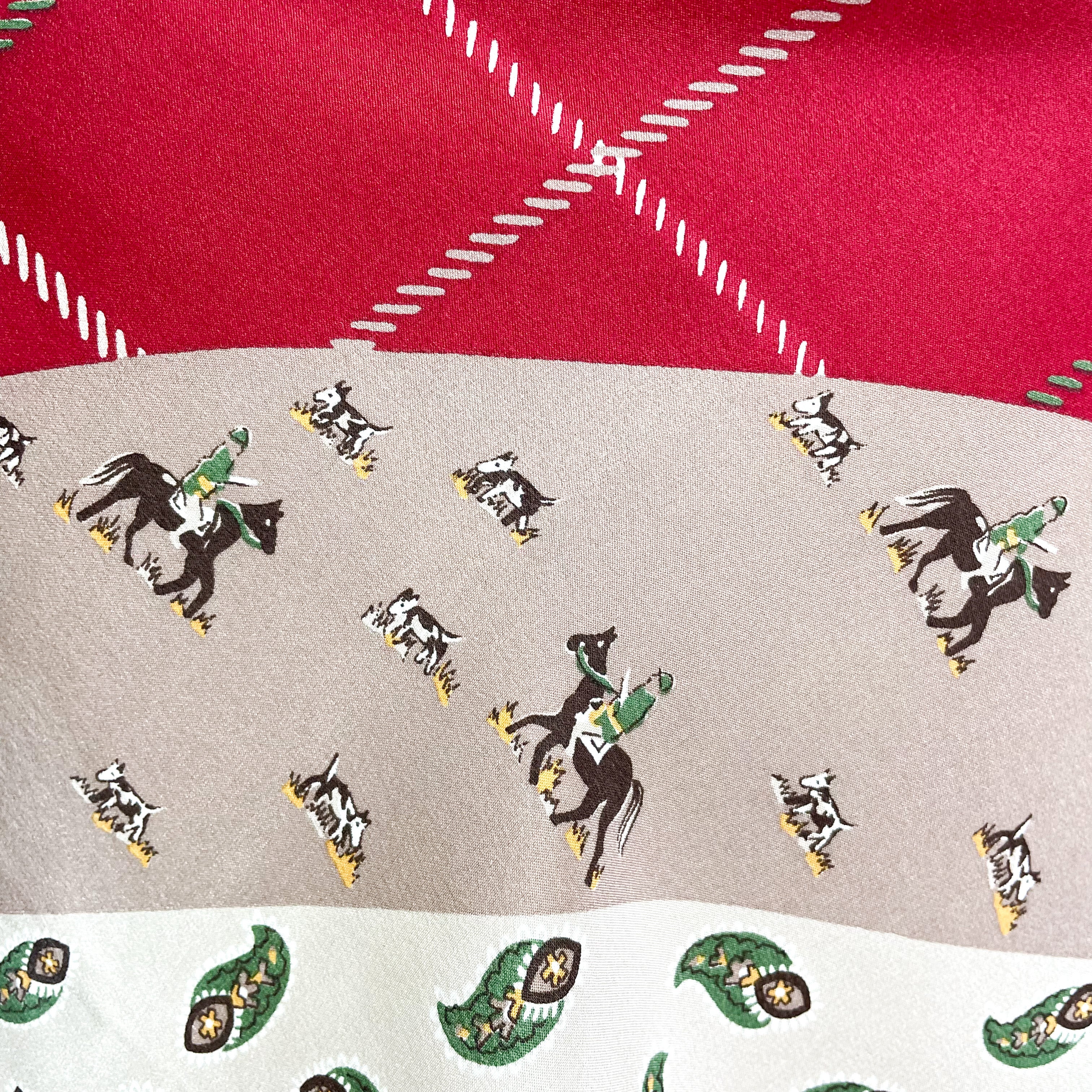 1970s Horse-riding Design Italian Vintage Silk Scarf
