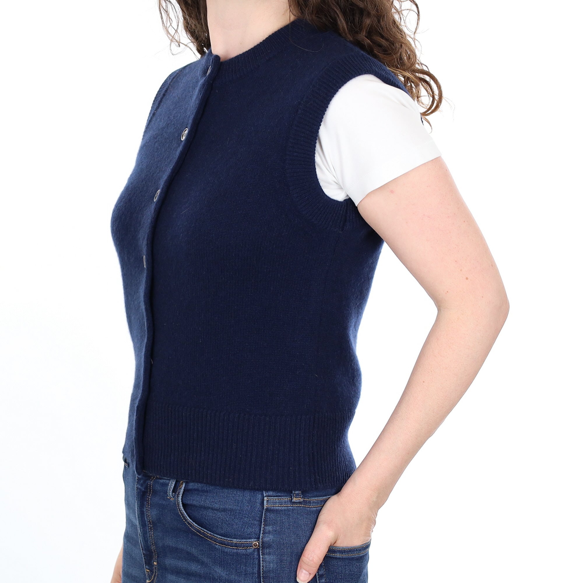 Brand New Navy Luxury Cashmere Crew Neck Waistcoat Small UK 8-10