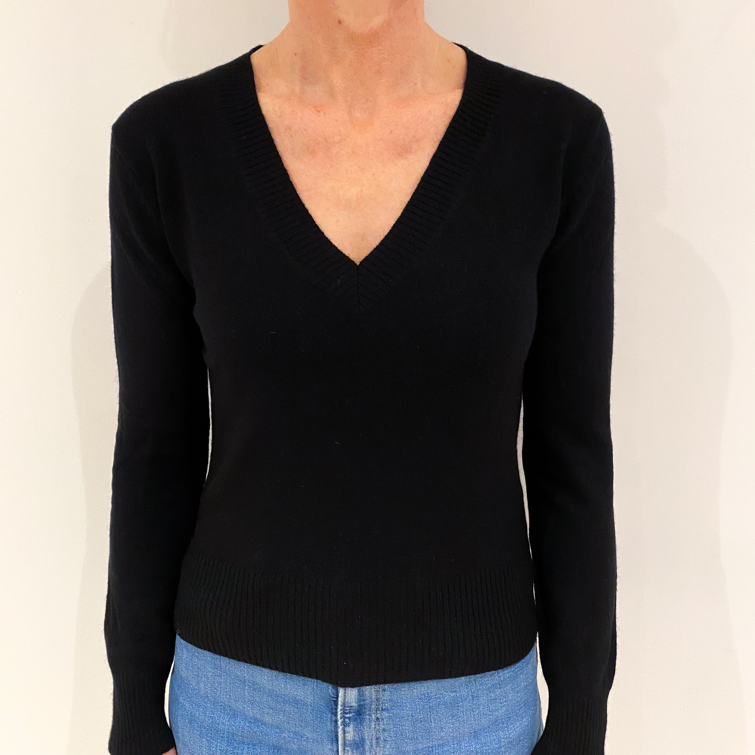 Black Cashmere V Neck Jumper Small