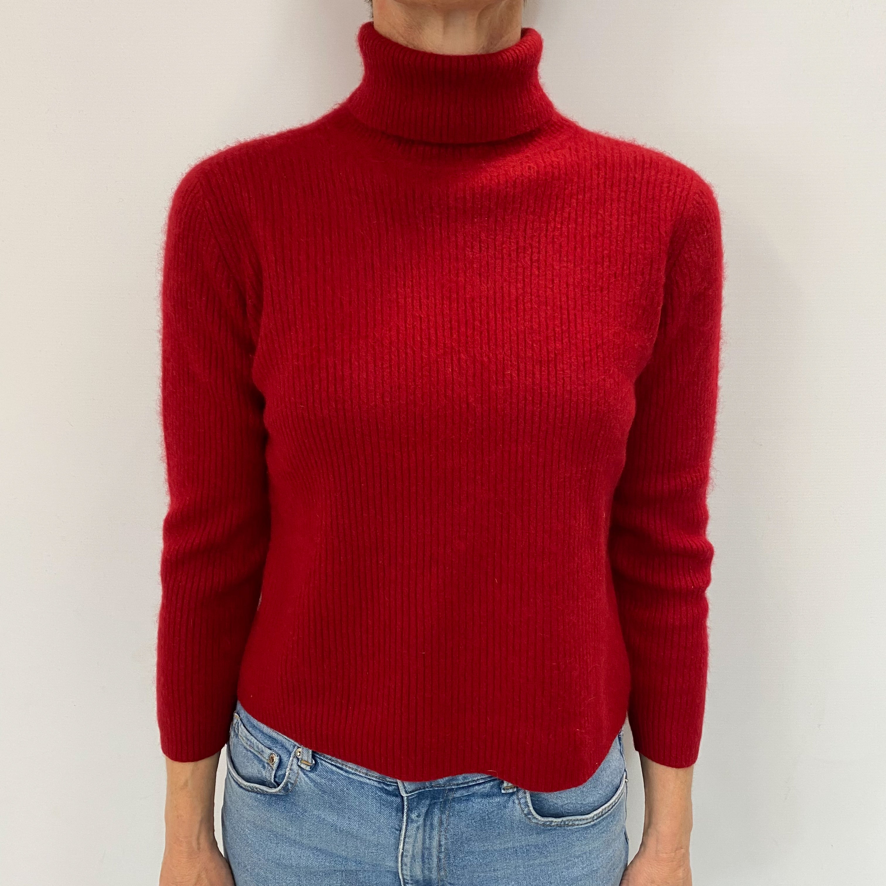 Crimson Red Cashmere Polo Neck Jumper Small