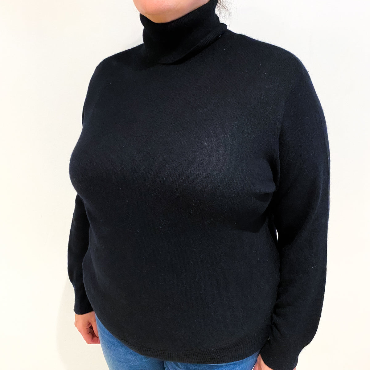Black Cashmere Polo Neck Jumper Extra Large