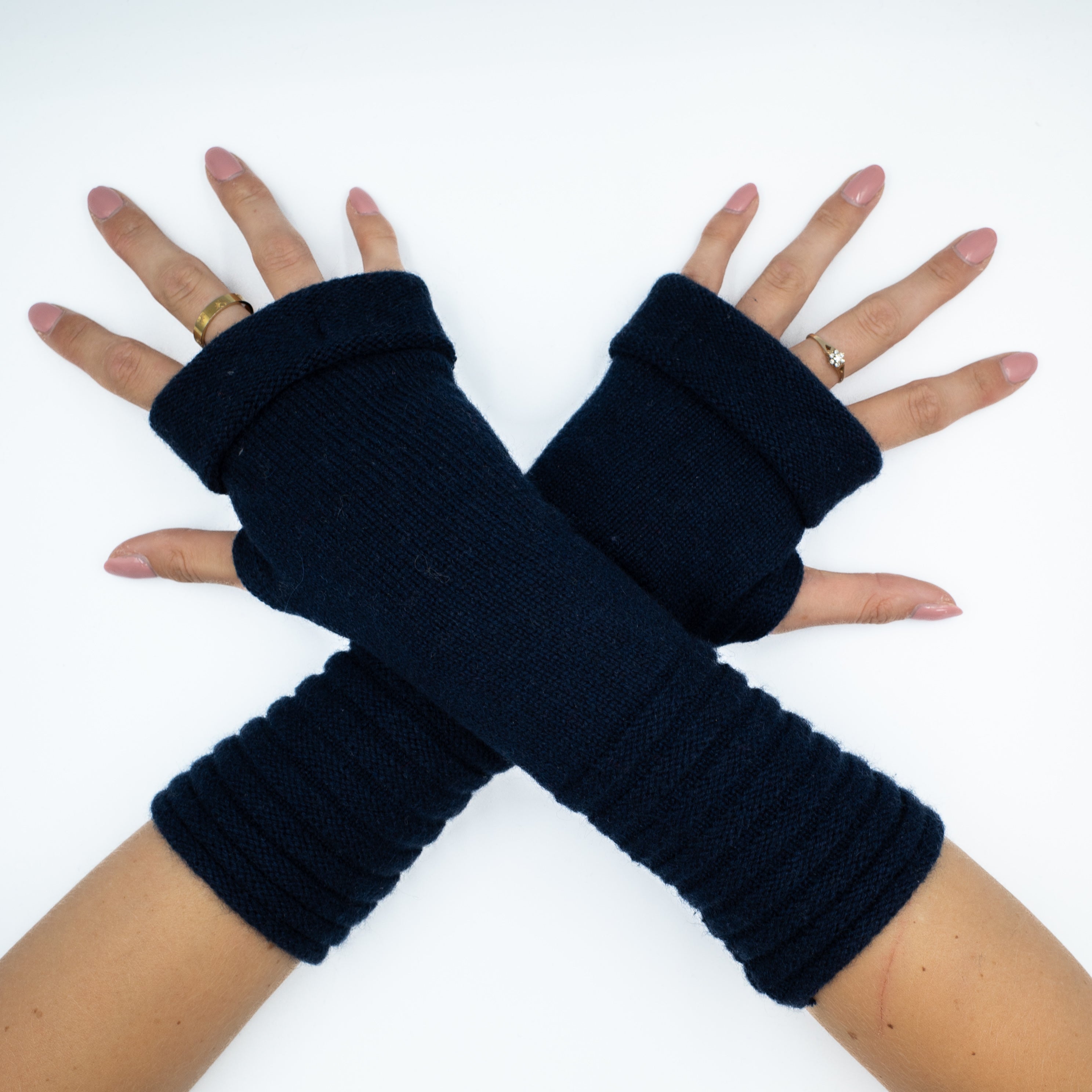Navy Chunky Fingerless Gloves