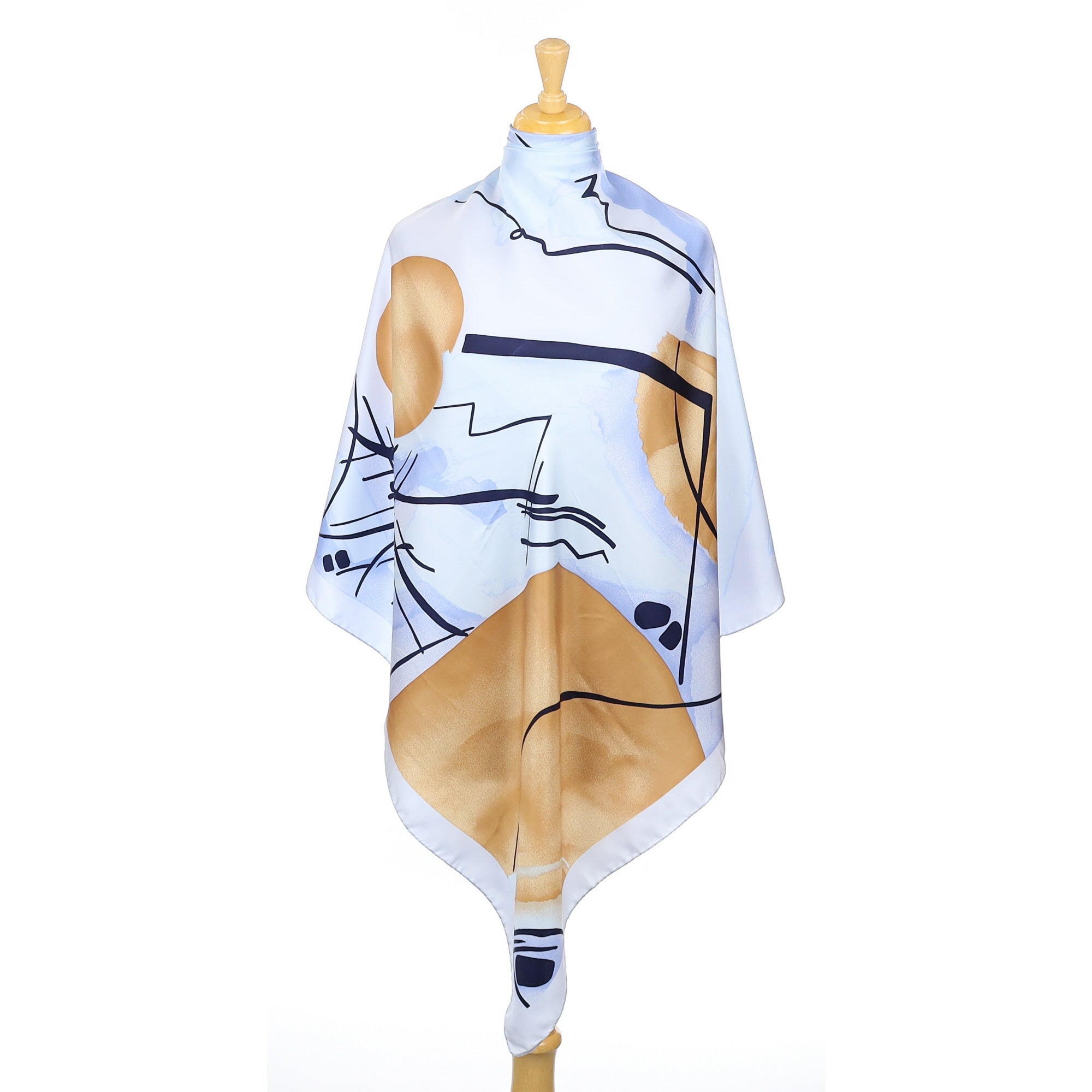 Italian Contemporary Blue Patterned Silk Scarf