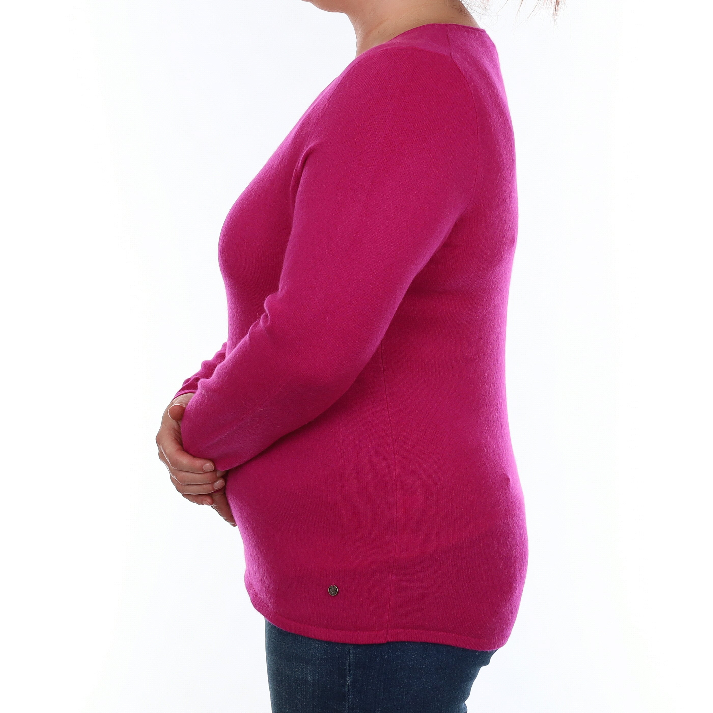 Fuchsia Pink Cashmere V Neck Jumper Large