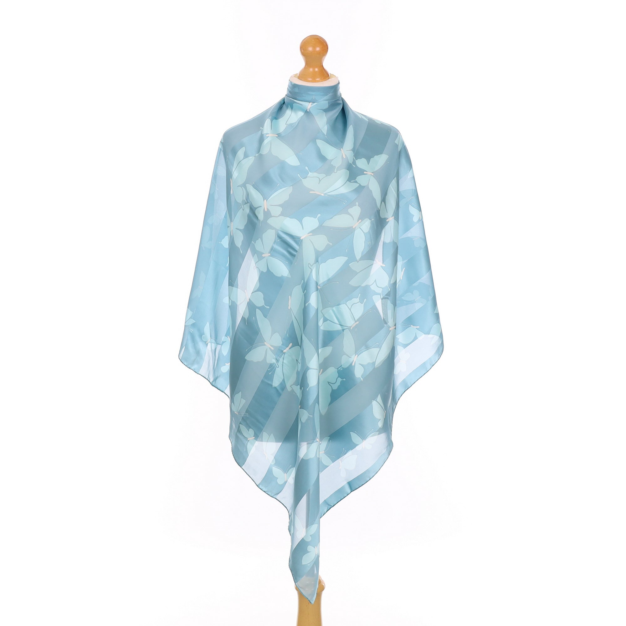 Aqua Butterfly Stripe Silk Scarf