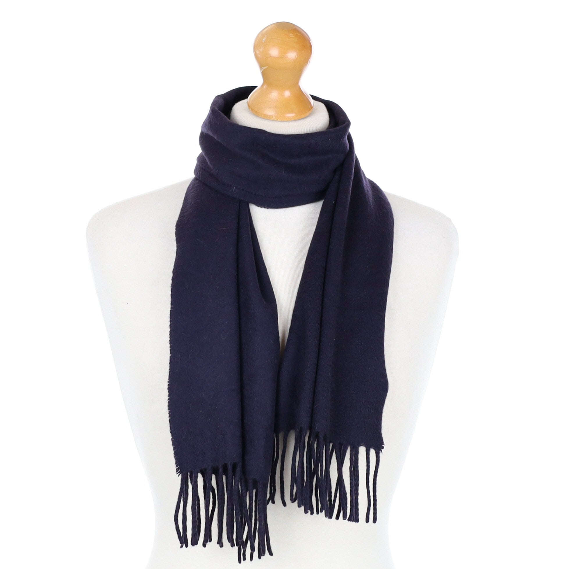 Navy Blue Cashmere Fringed Woven Scarf
