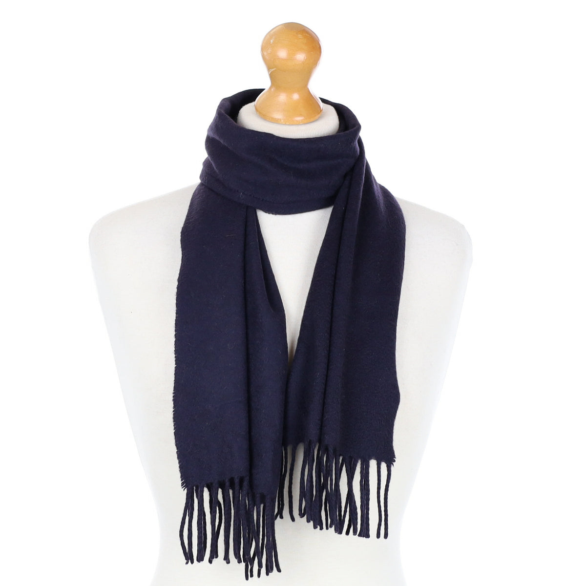 Navy Blue Cashmere Fringed Woven Scarf