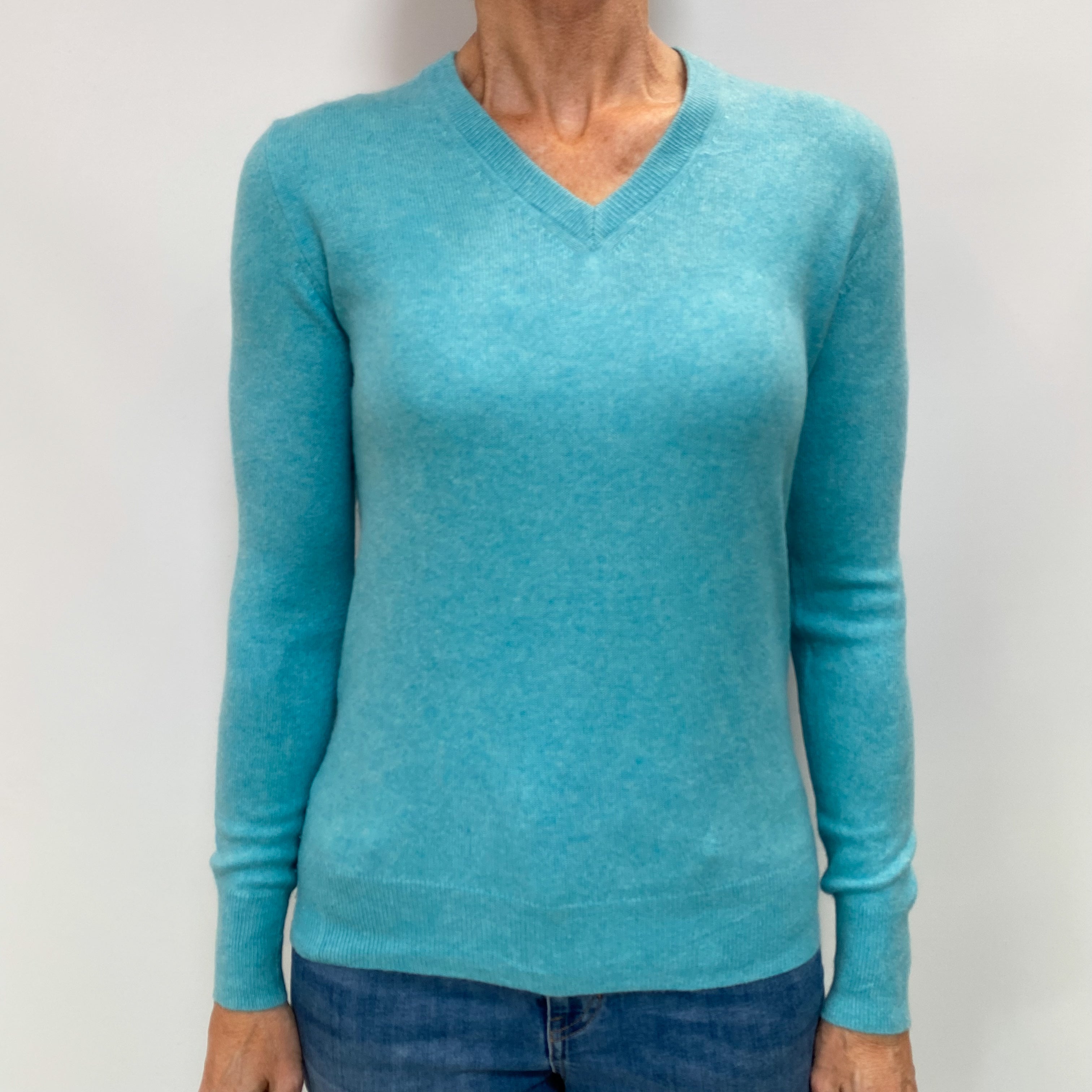 Aqua Blue Cashmere V Neck Jumper Small