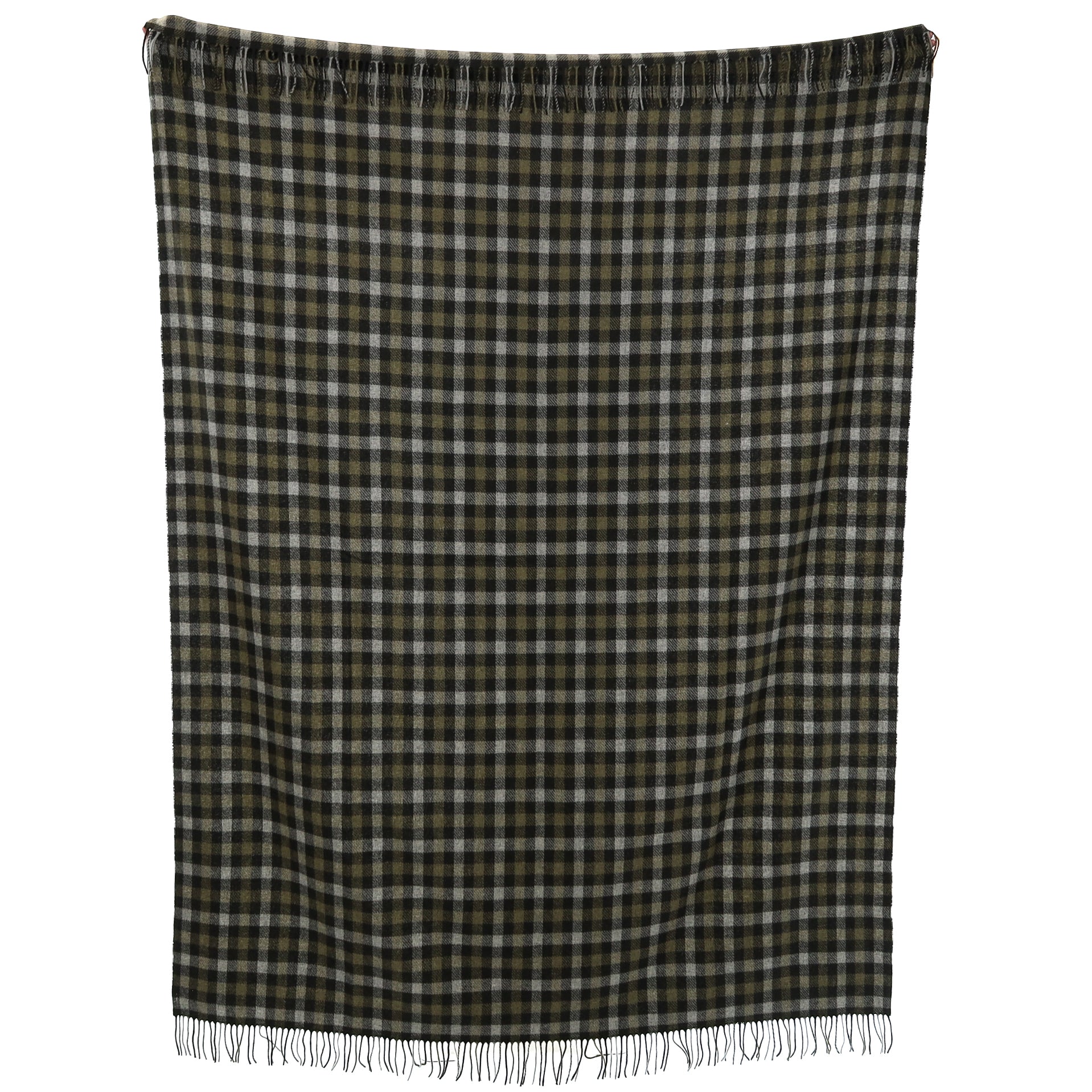 Brand New English Khaki Green Checked Luxury Woven Cashmere Blanket