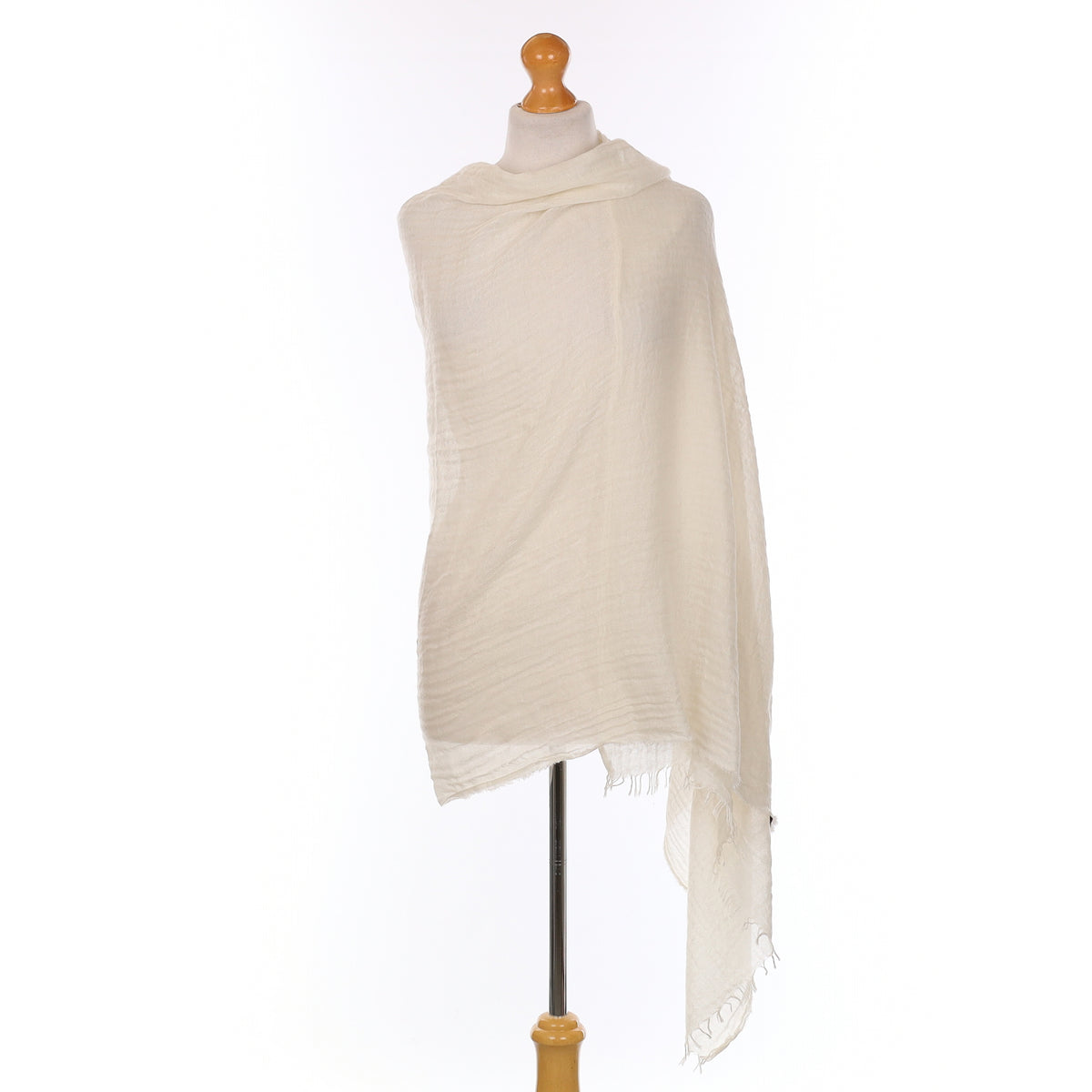 Brand New Begg & Co Winter White Cashmere Blend Woven Crinkle Wrap
