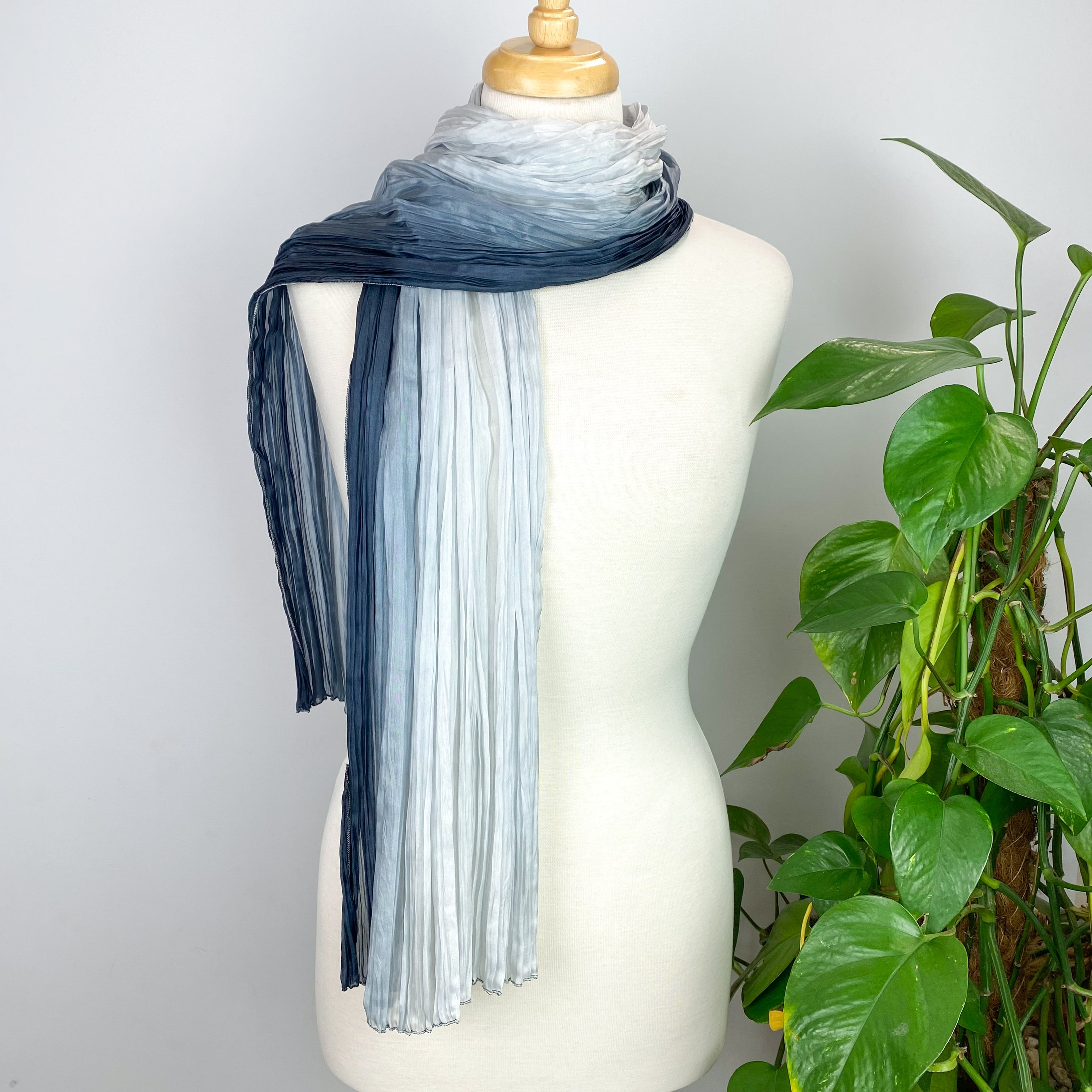 Ombré Grey Crinkle Silk Scarf