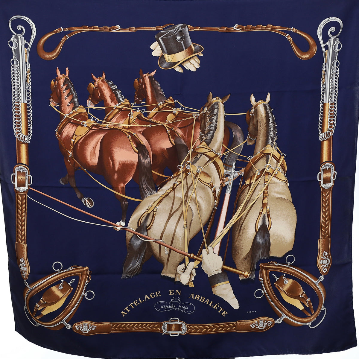 Hermès Attelage En Arbalete Silk Scarf