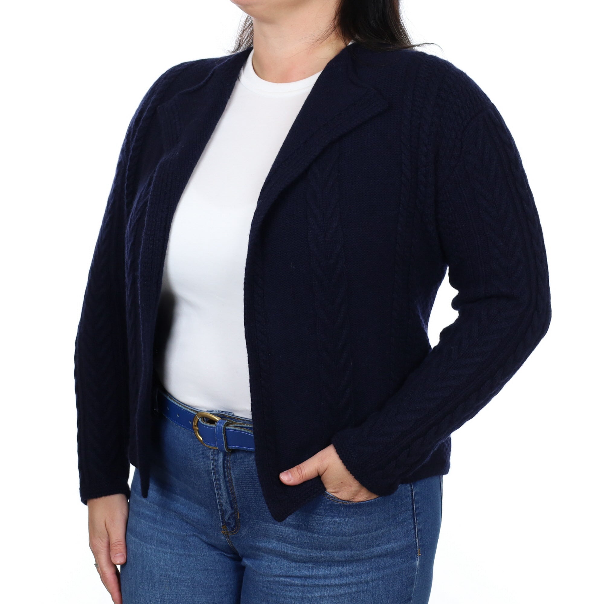 Brand New Scottish Navy Cashmere Edge To Edge Cardigan Large