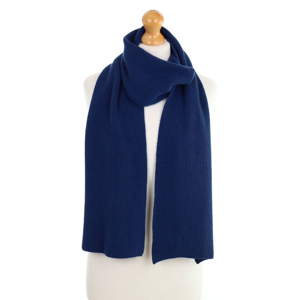 Brand New Scottish French Navy Rib Cashmere Scarf