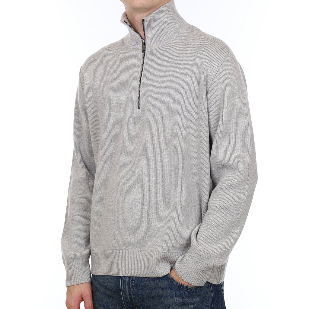 Men’s Brand New Scottish Mist Grey Heavy Knit Cashmere 1/4 Zip Jumper Large