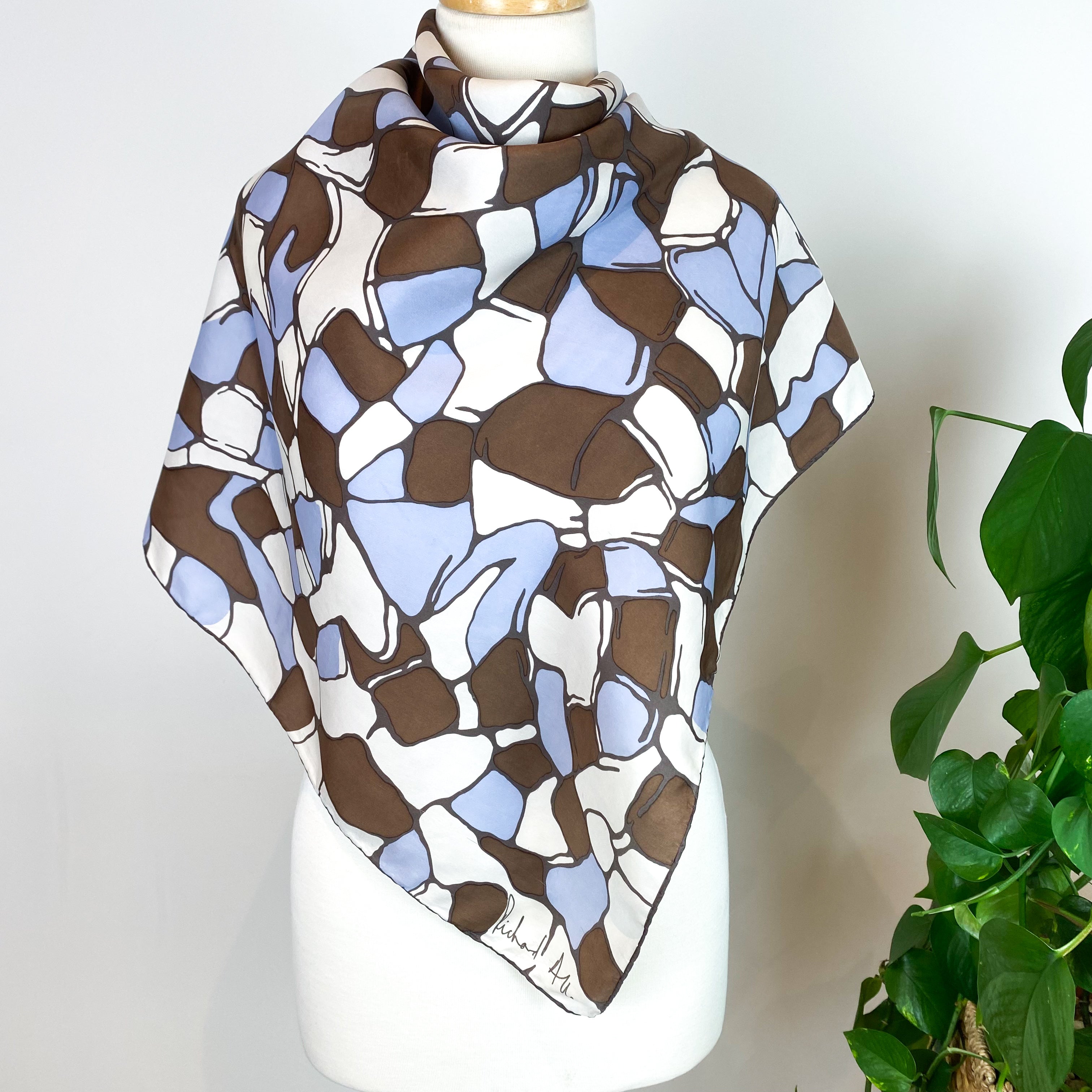 1970s Richard Allan Abstract Vintage Silk Scarf