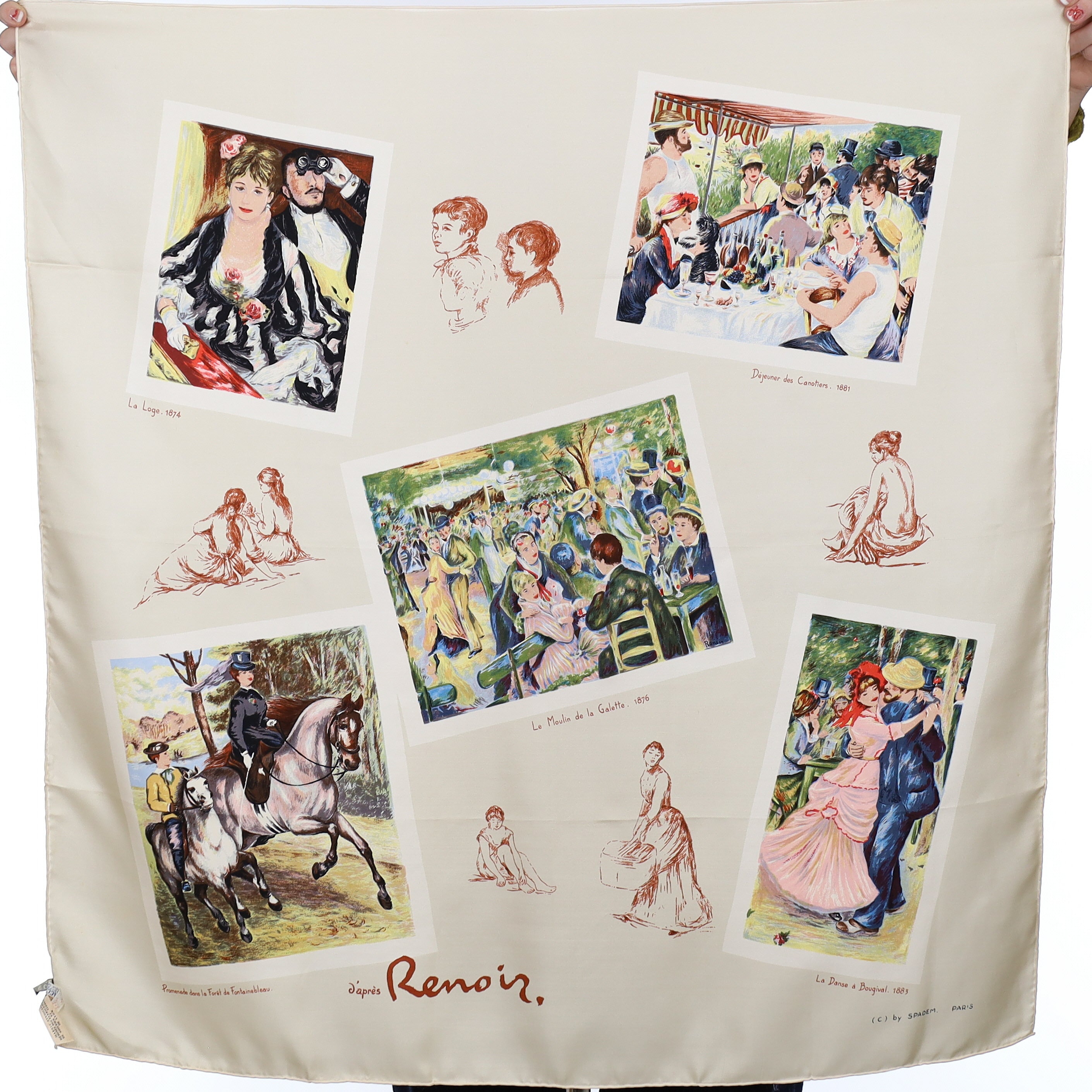 1960’s Spadem Impressionist Paintings Vintage Silk Scarf