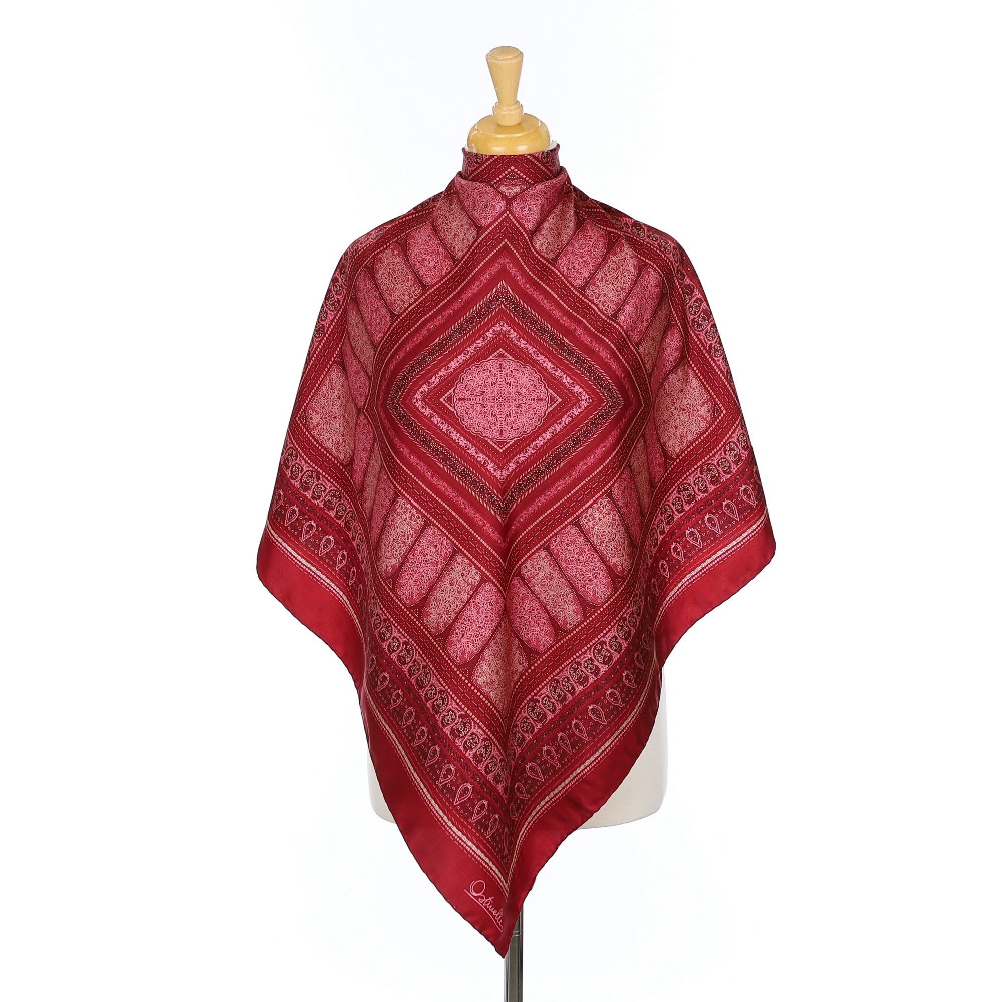 Immaculate Ostinelli Deep Red and Pink Paisley Pattern Silk Scarf