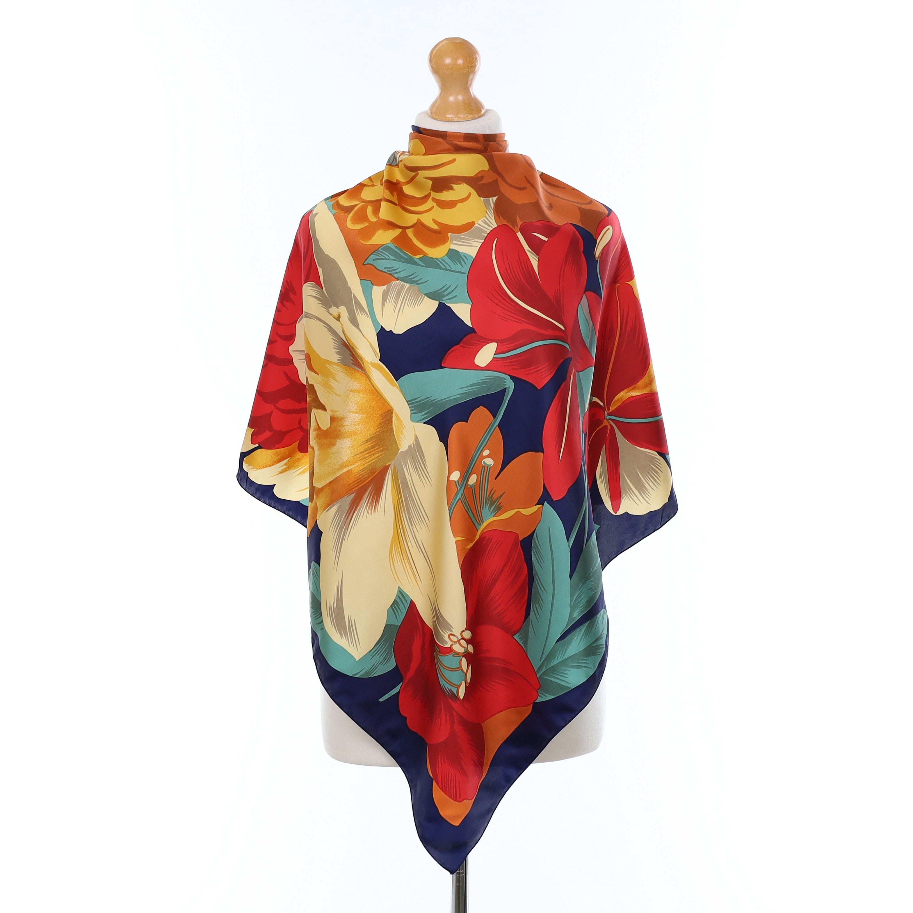Navy Floral Vintage Silk Scarf
