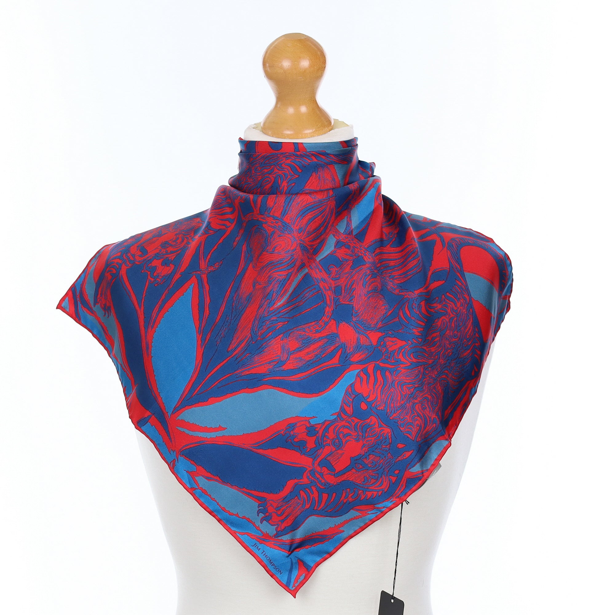 Brand New Jim Thompson Blue and Red Silk Scarf