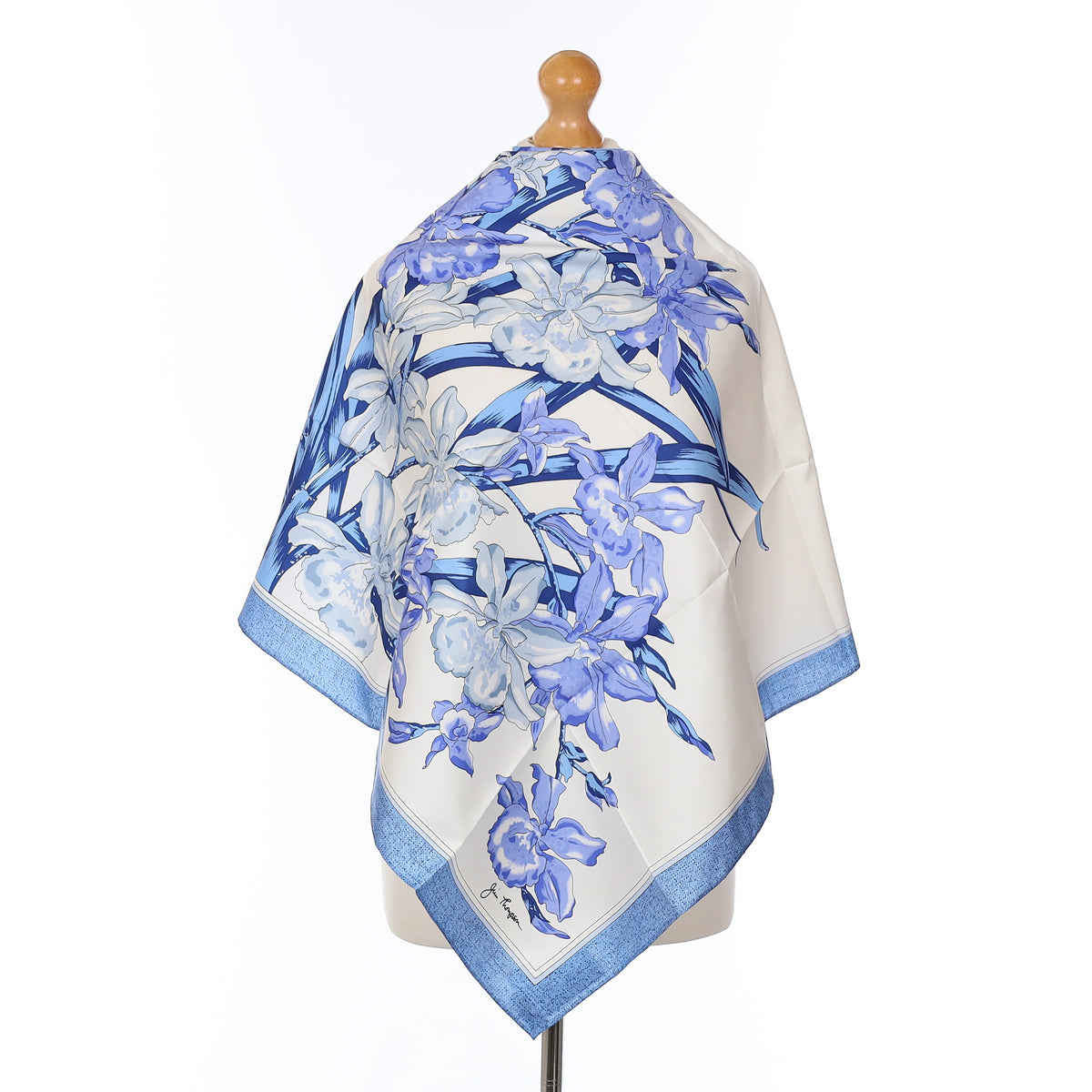 Brand New Boxed Jim Thompson Blue Floral Silk Scarf