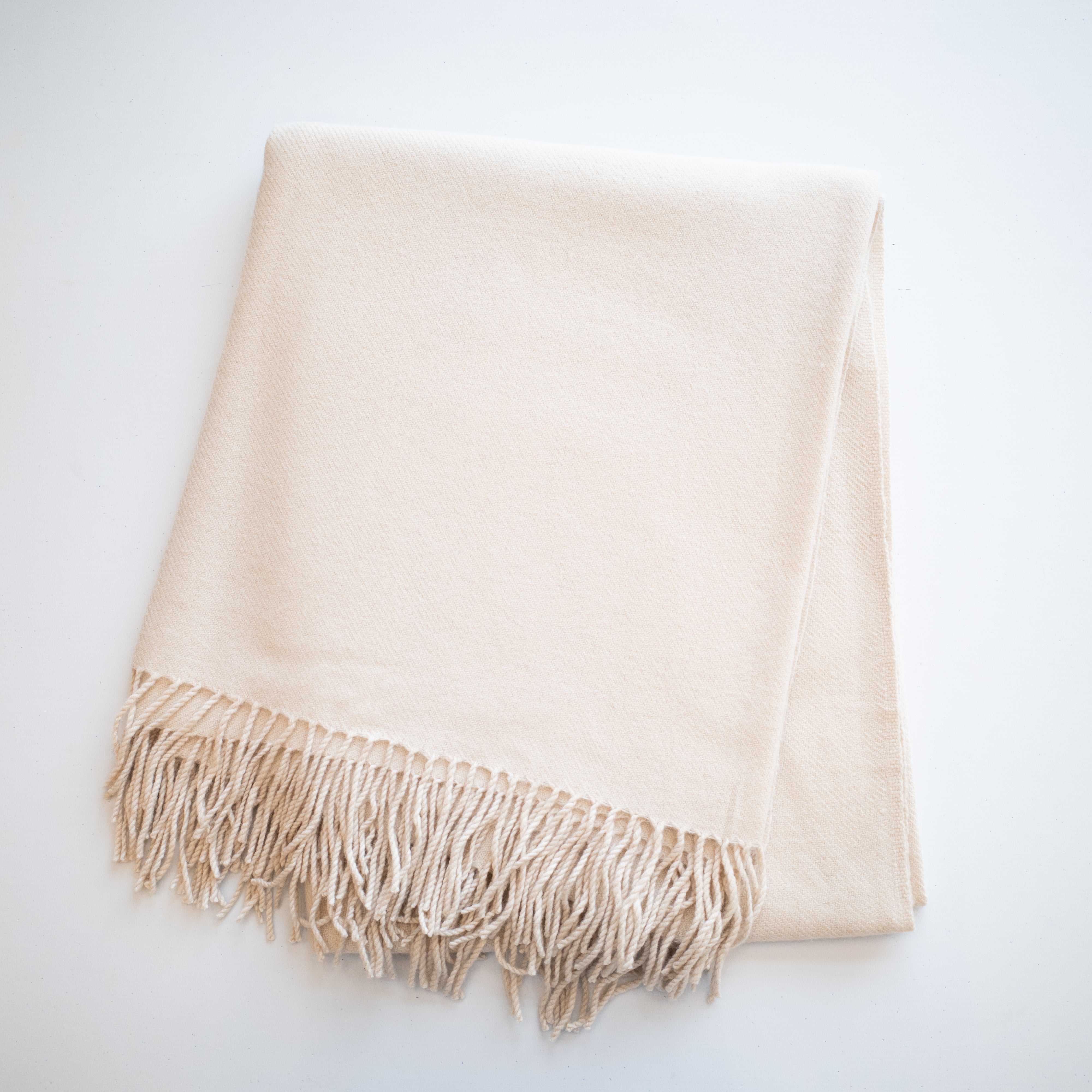 Pale Beige Fringed Woven Blanket
