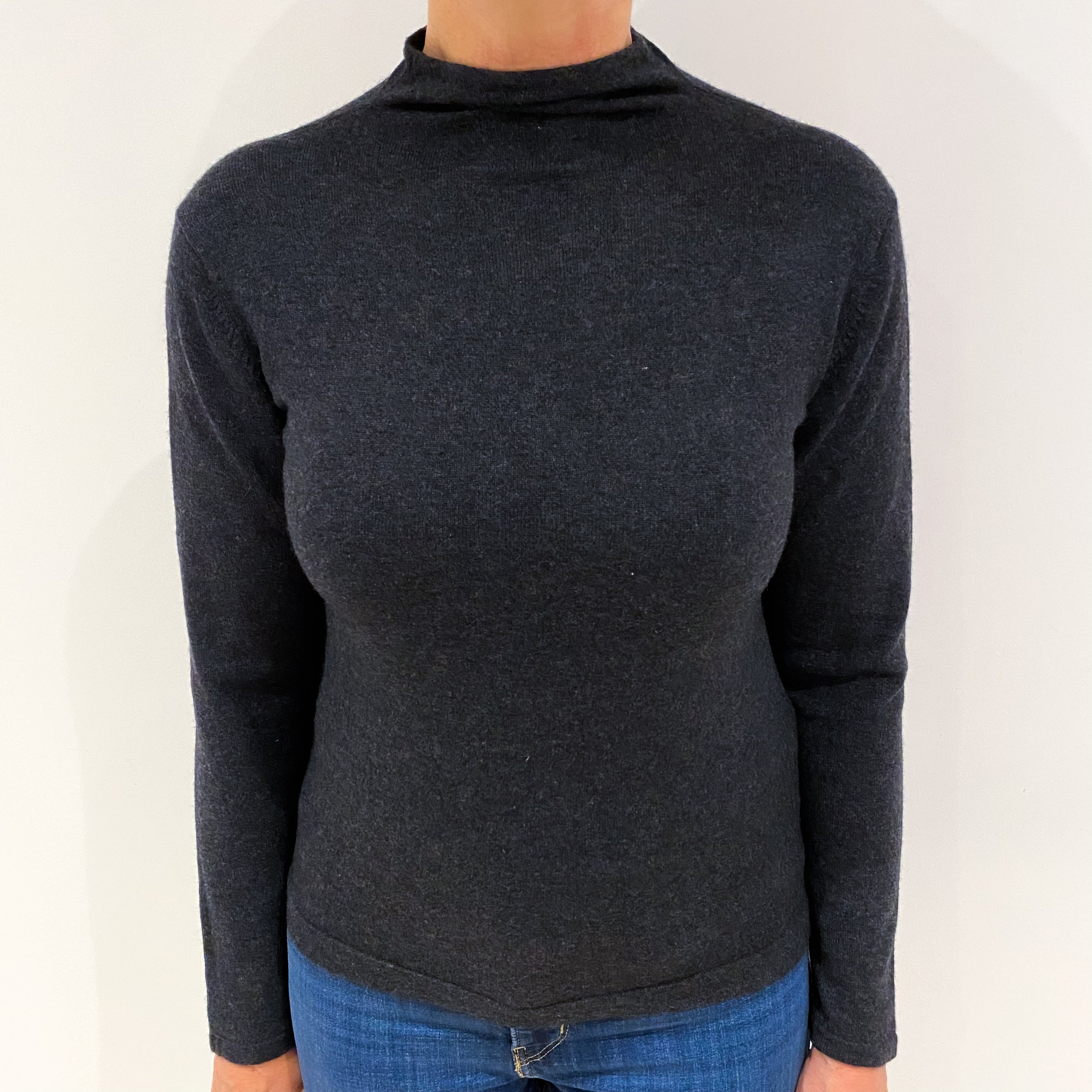 Charcoal Grey Cashmere Funnel Neck Jumper Medium
