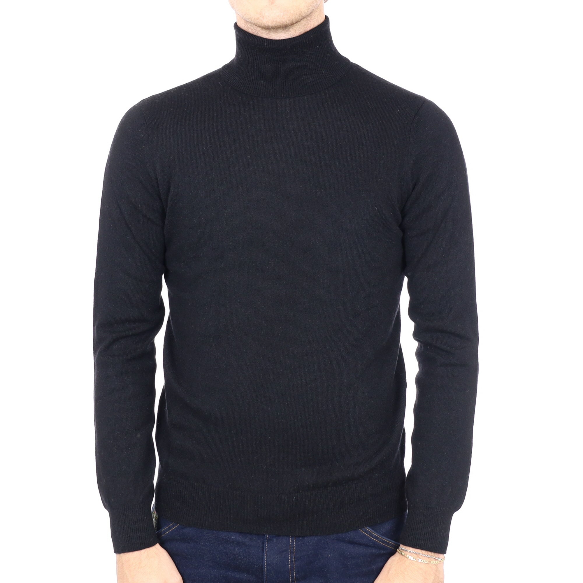Men's Black Cashmere Polo Neck Jumper Medium