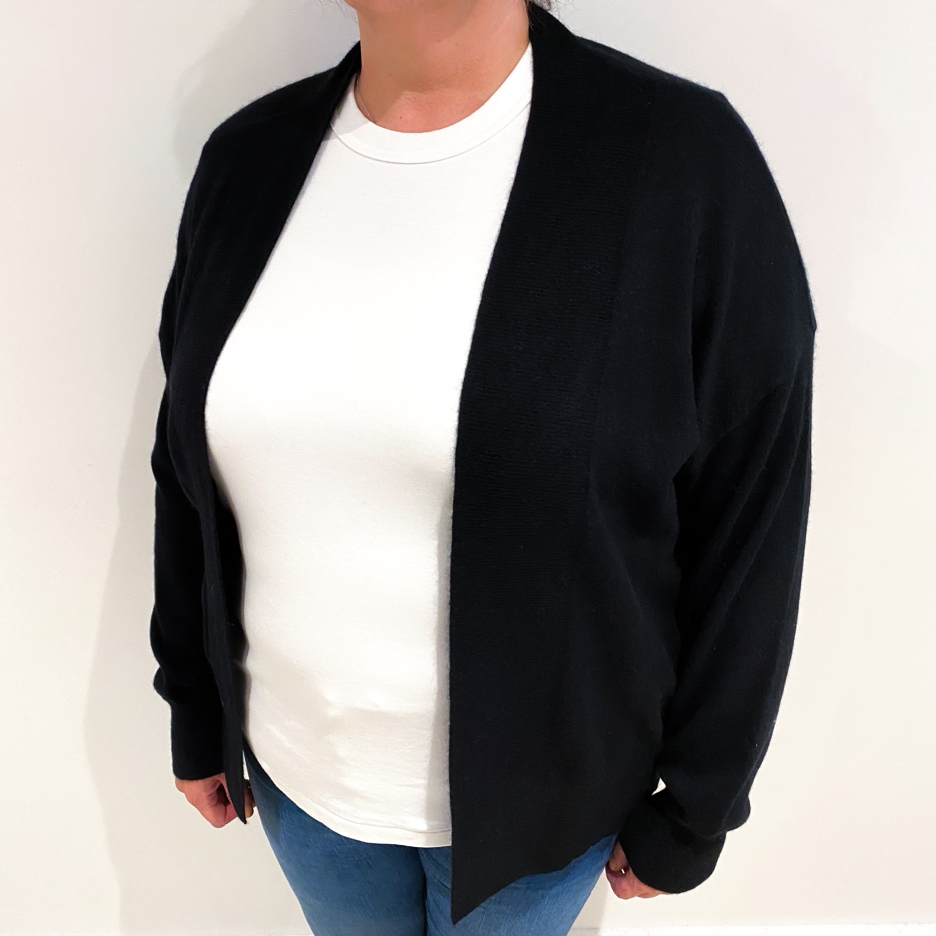Black Cashmere Edge to Edge Cardigan Extra Large