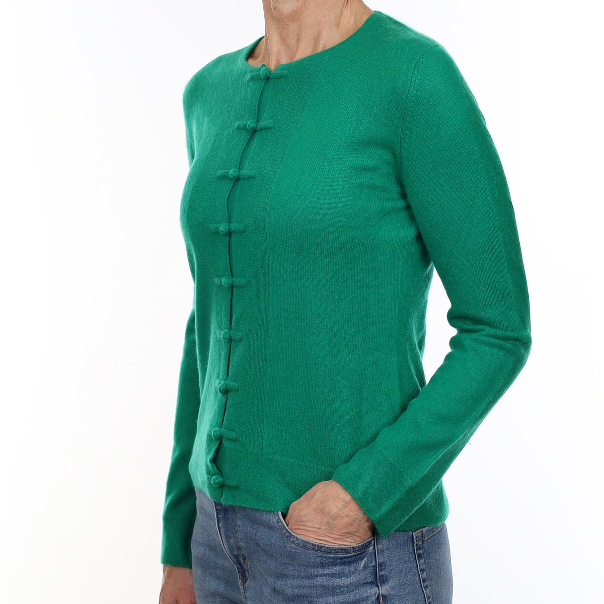 Emerald Green Cashmere Mandarin Style Cardigan Small