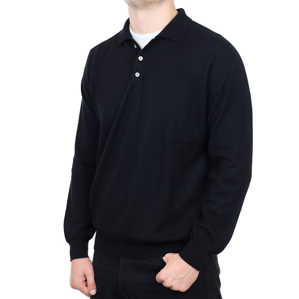 Men’s Black Cashmere Collared 1/4 Button Jumper XXL