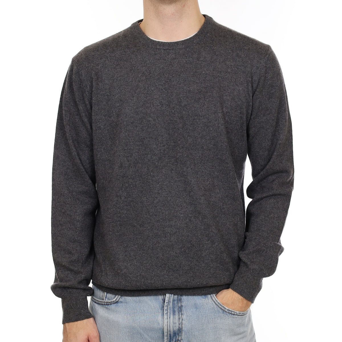 Men's Slate Grey Cashmere Crew Neck Jumper Large