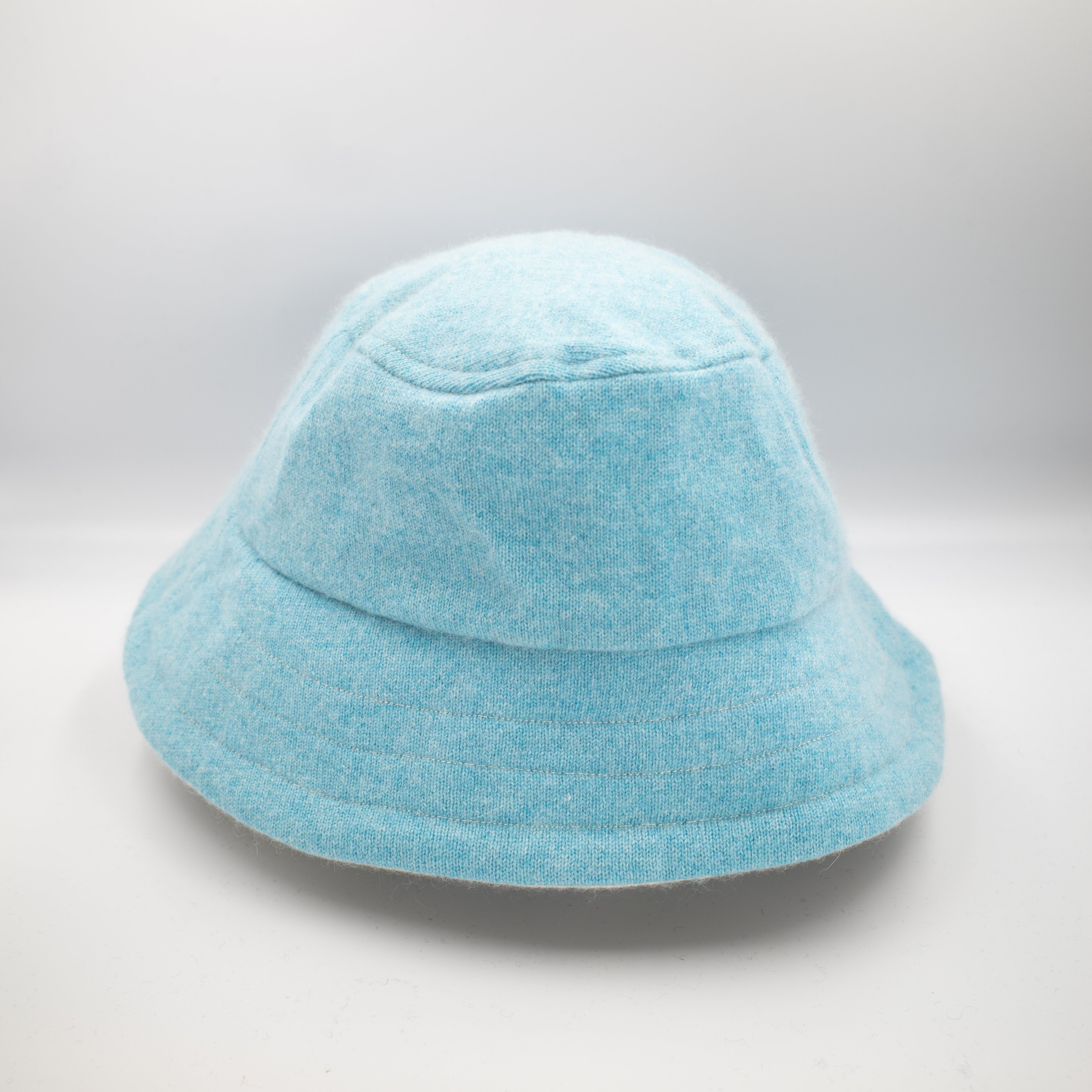 Aquamarine Blue and Cream Reversible Cashmere Bucket Hat Small
