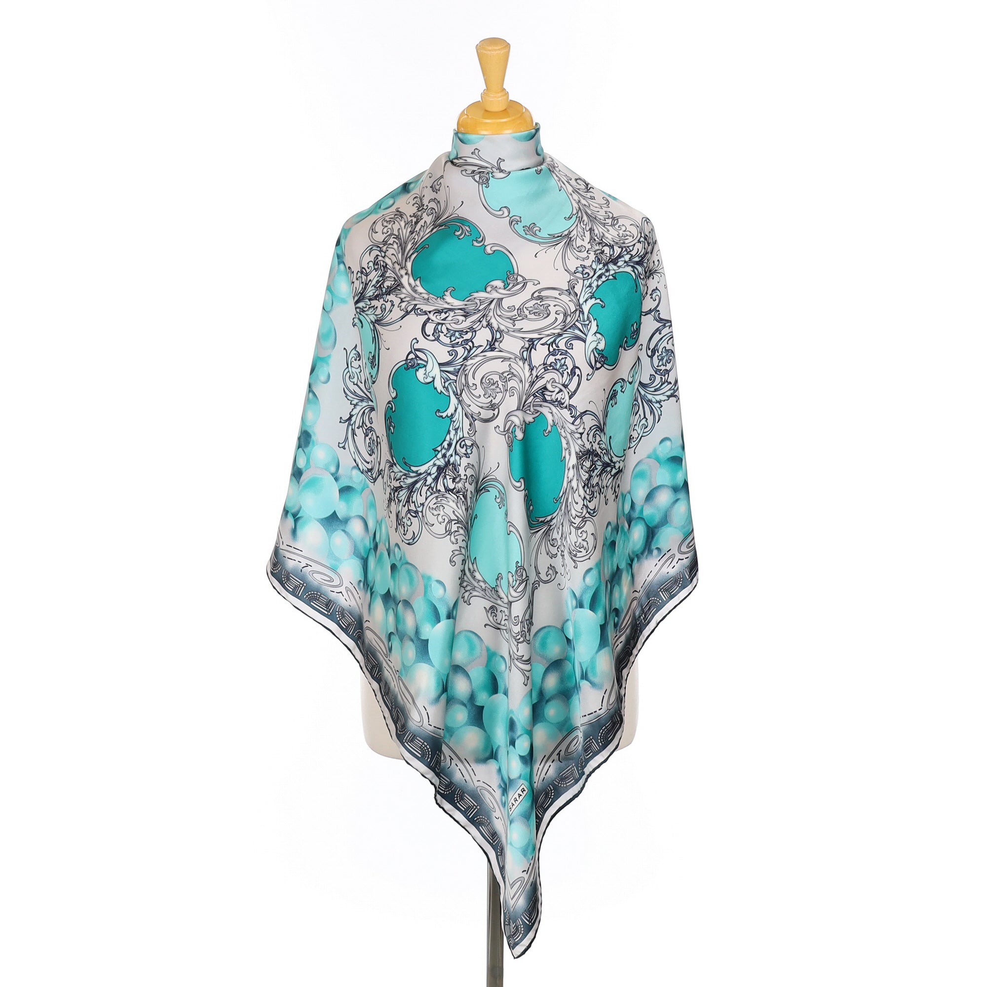 Grey and Turquoise Abstract Silk Scarf