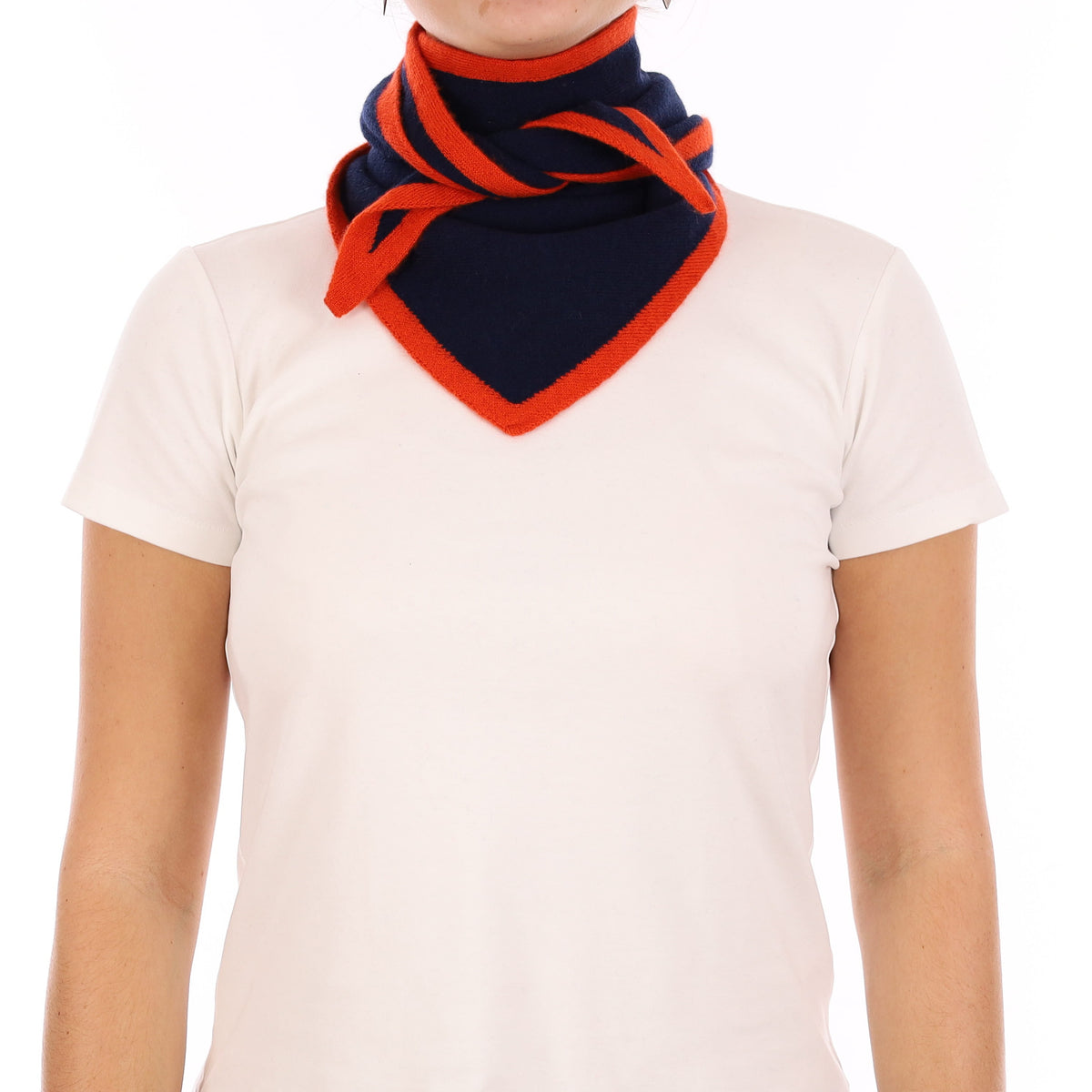 Brand New Navy and Sunburst Orange Recycled Cashmere Triangle Scarf