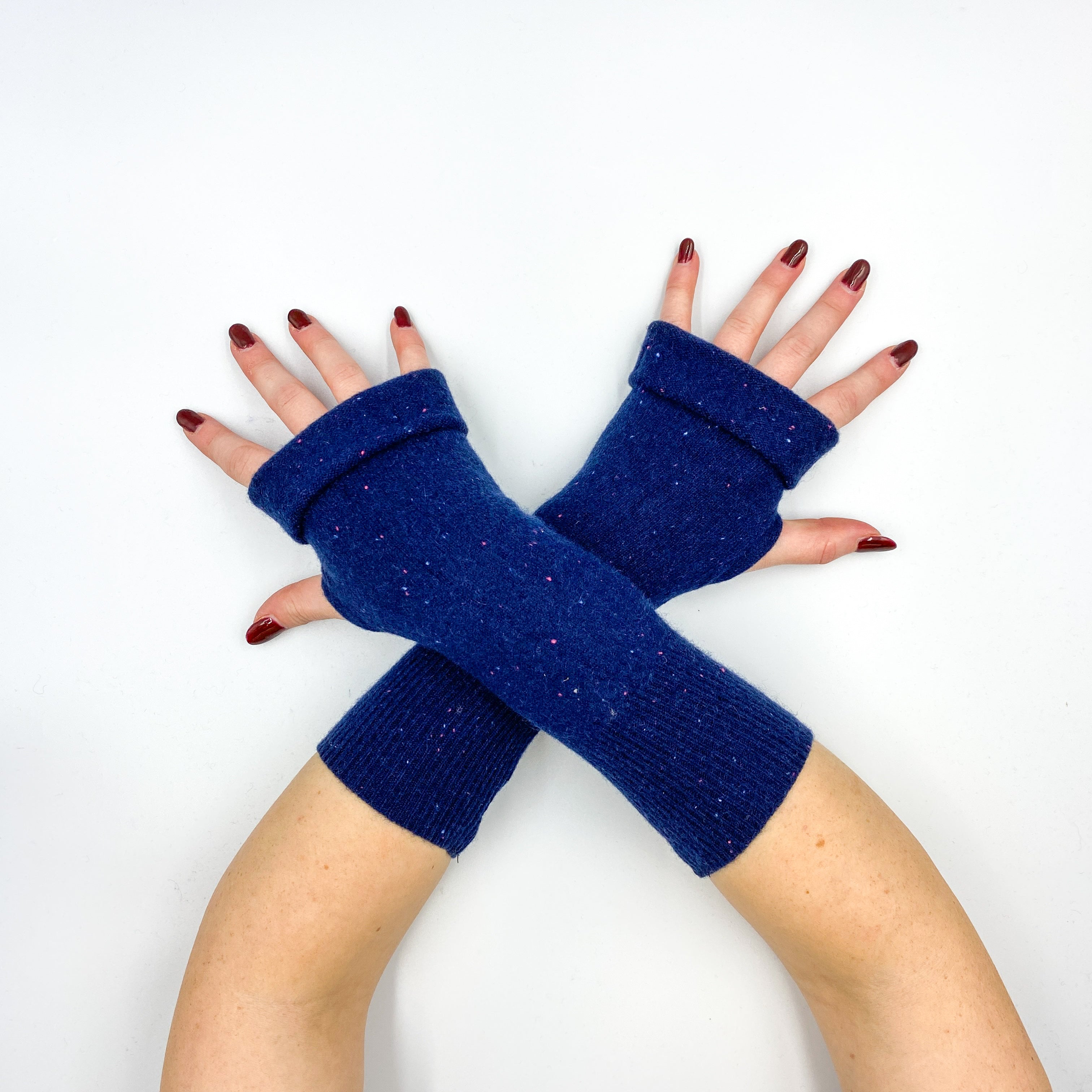 Navy Blue Flecked Fingerless Gloves