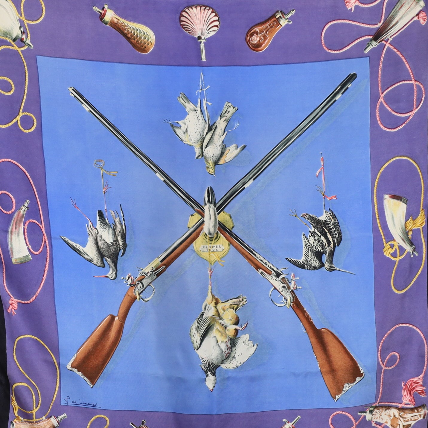 Hermès Les Fusils Vintage Silk Scarf
