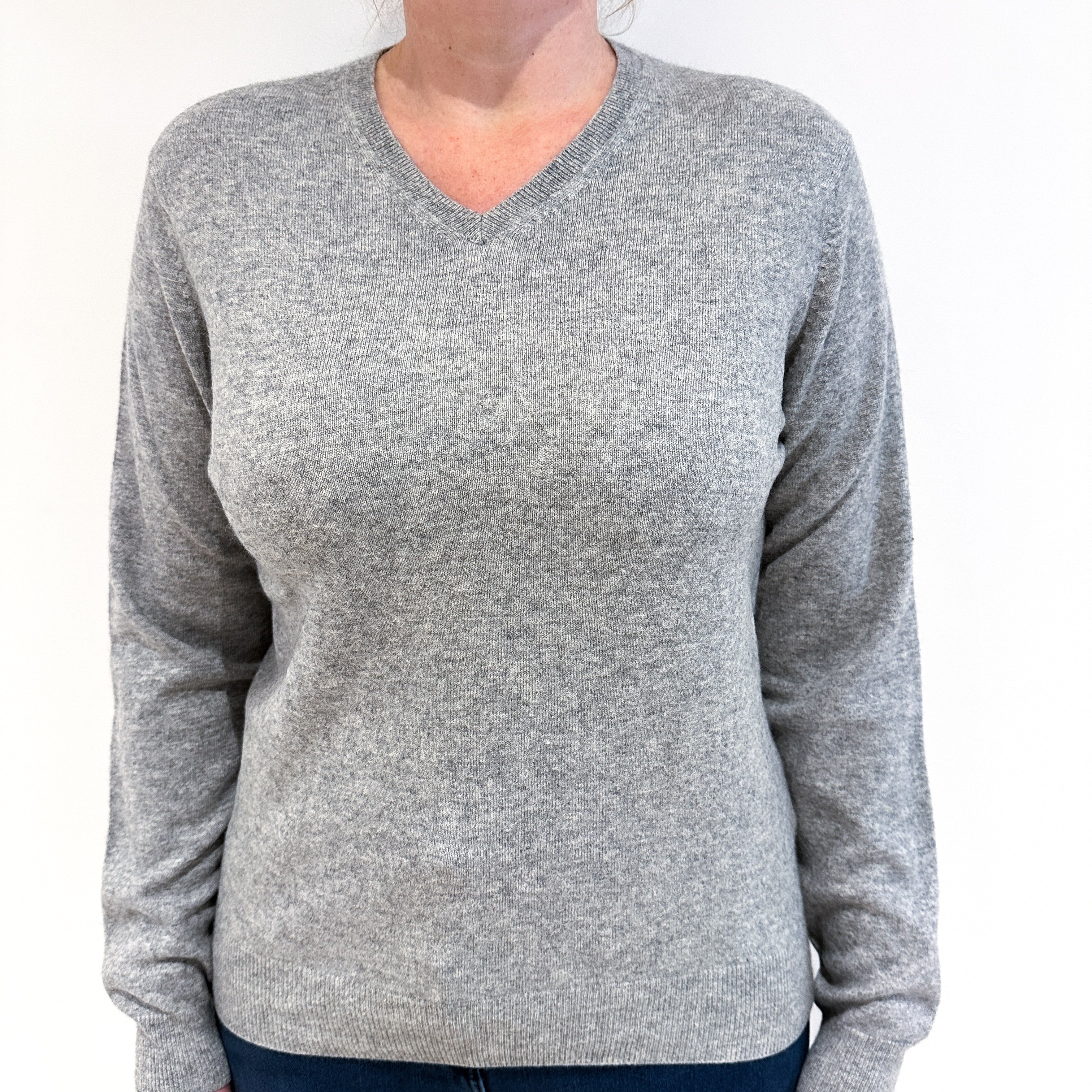 Smoke Grey Cashmere V Neck Jumper Large