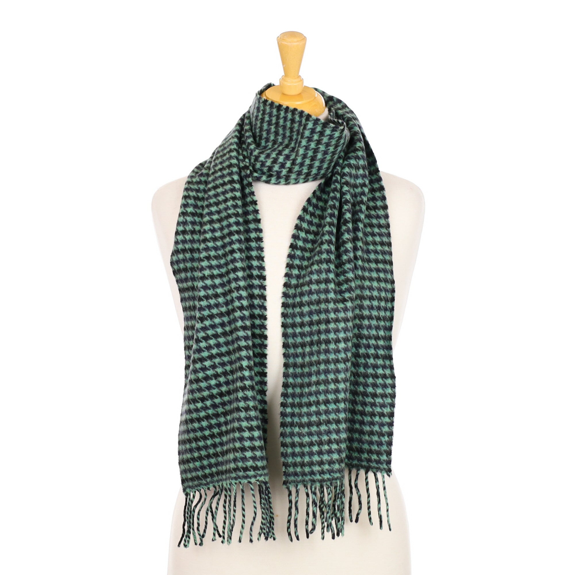 Jude Green and Navy Dogtooth Cashmere Woven Scarf