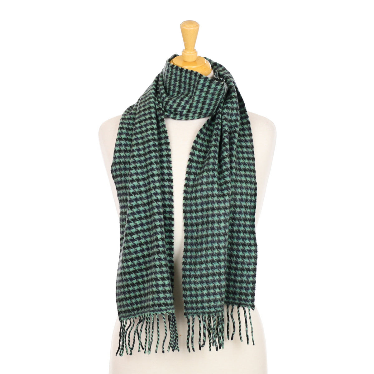 Jude Green and Navy Dogtooth Cashmere Woven Scarf