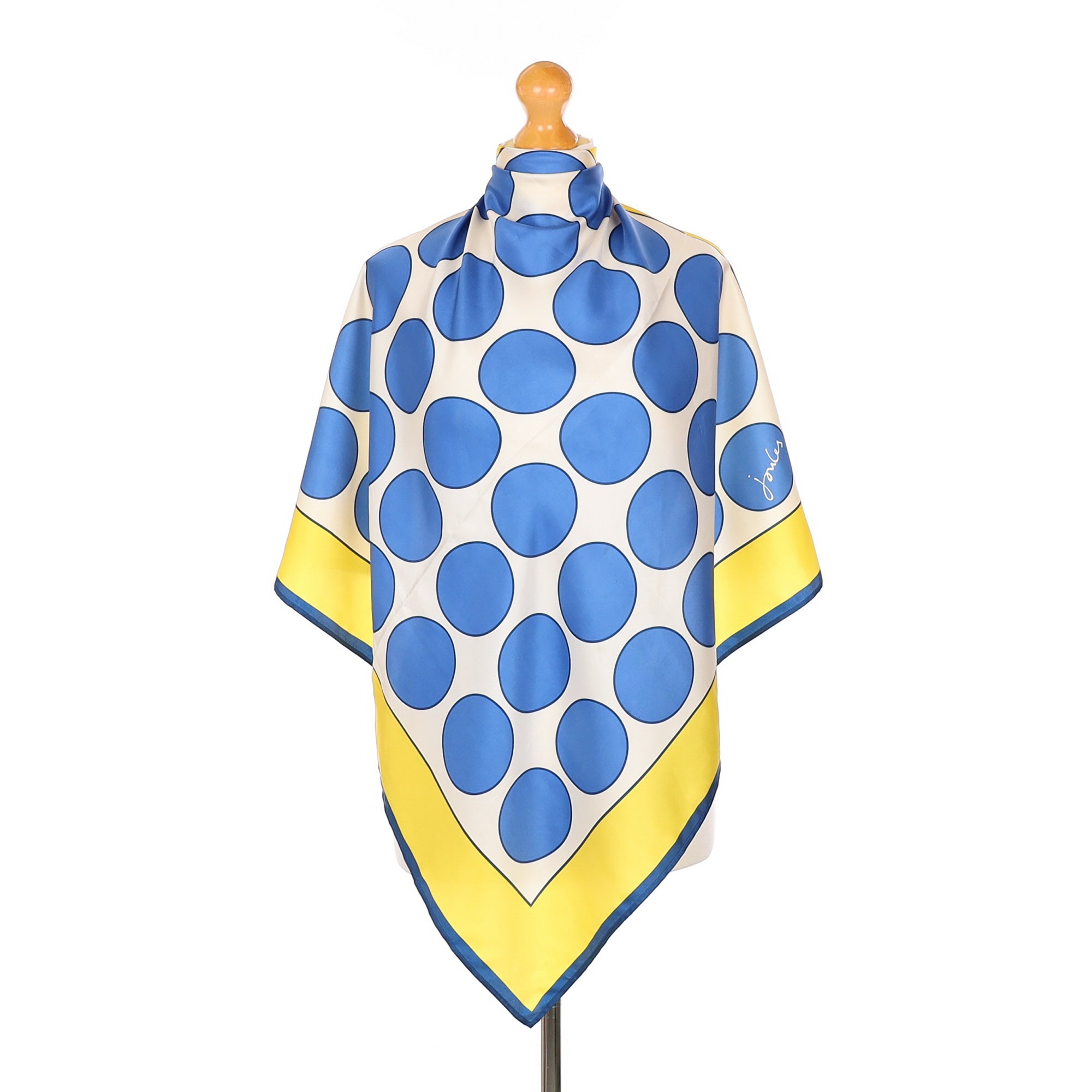 Joules Yellow and Blue Spotted Silk Scarf