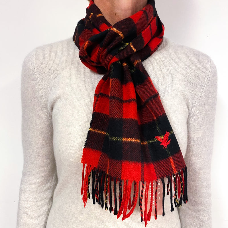 Black and Red Tartan Fringed Cashmere Woven Scarf