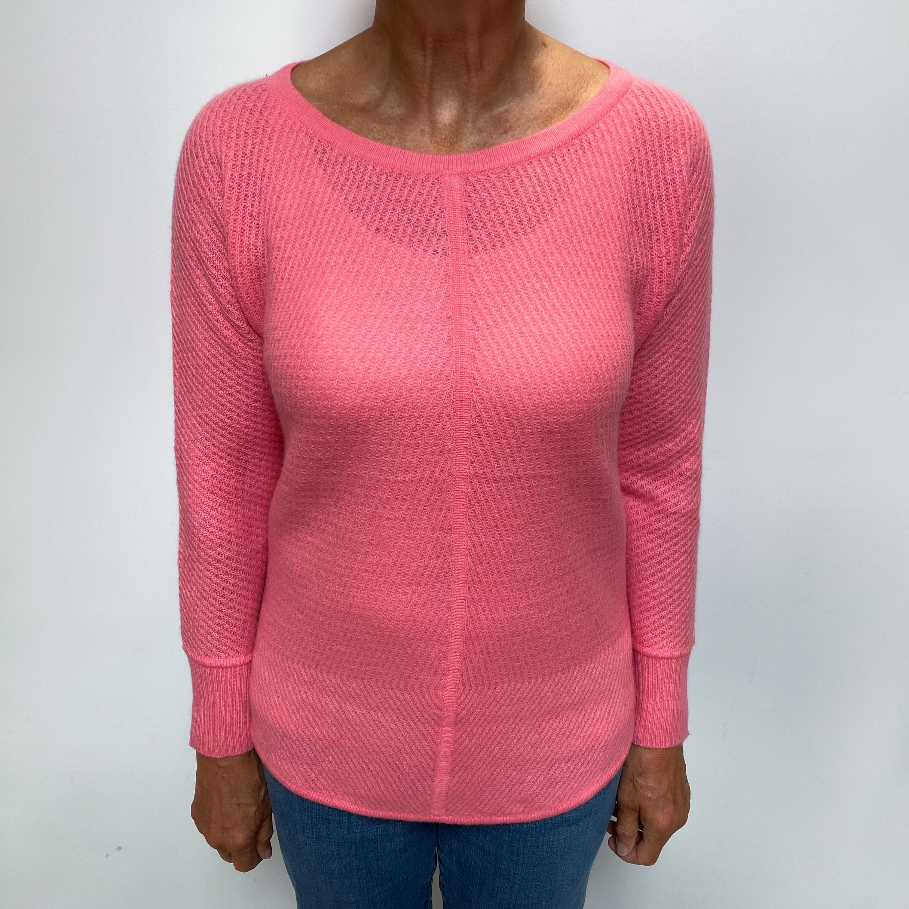 Flamingo Pink Cashmere Textured Scoop Neck Jumper Medium