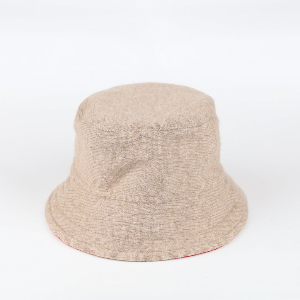 Scarlet Red and Fawn Reversible Cashmere Bucket Hat Small