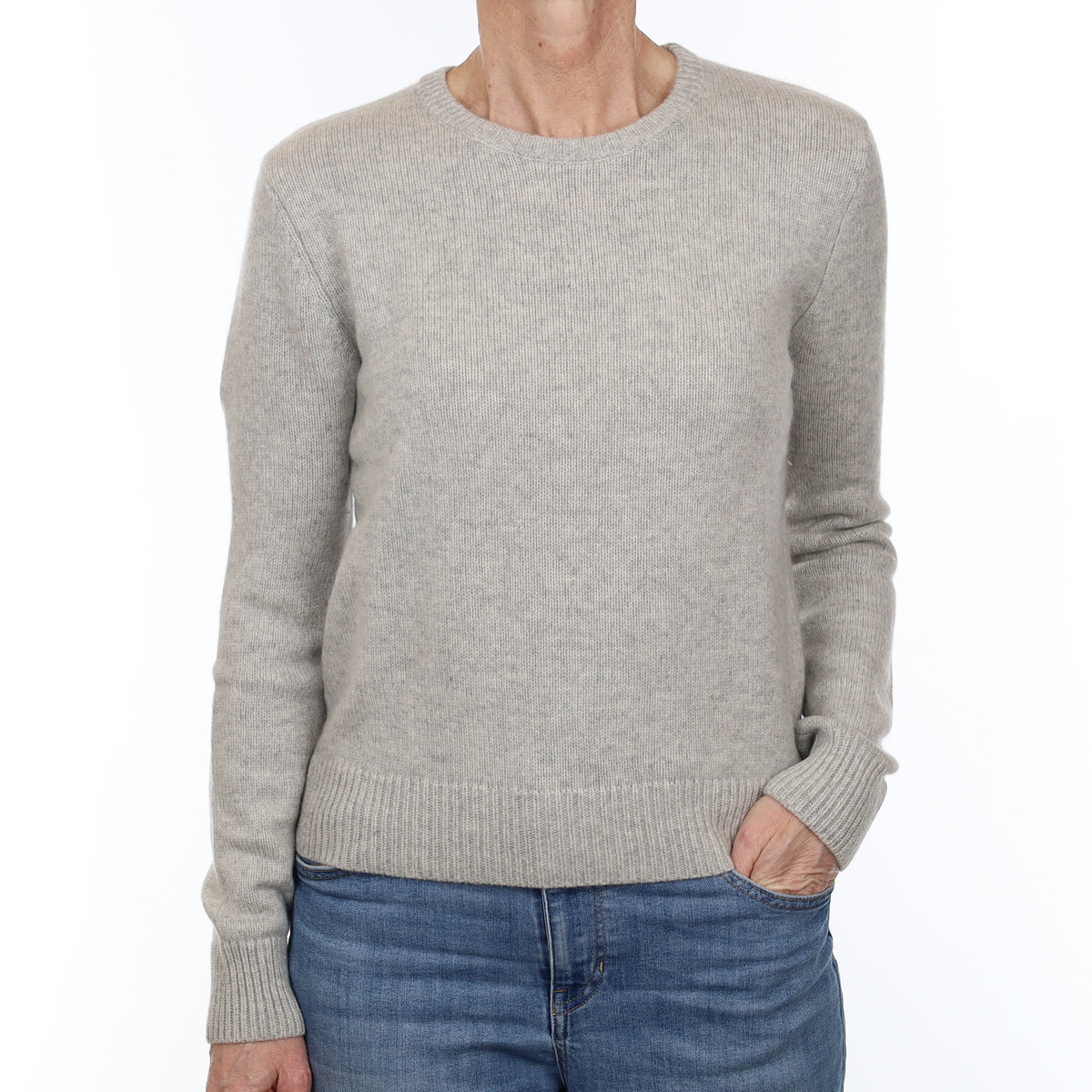 Mist Grey Chunky Knit Cashmere Crew Neck Jumper Small