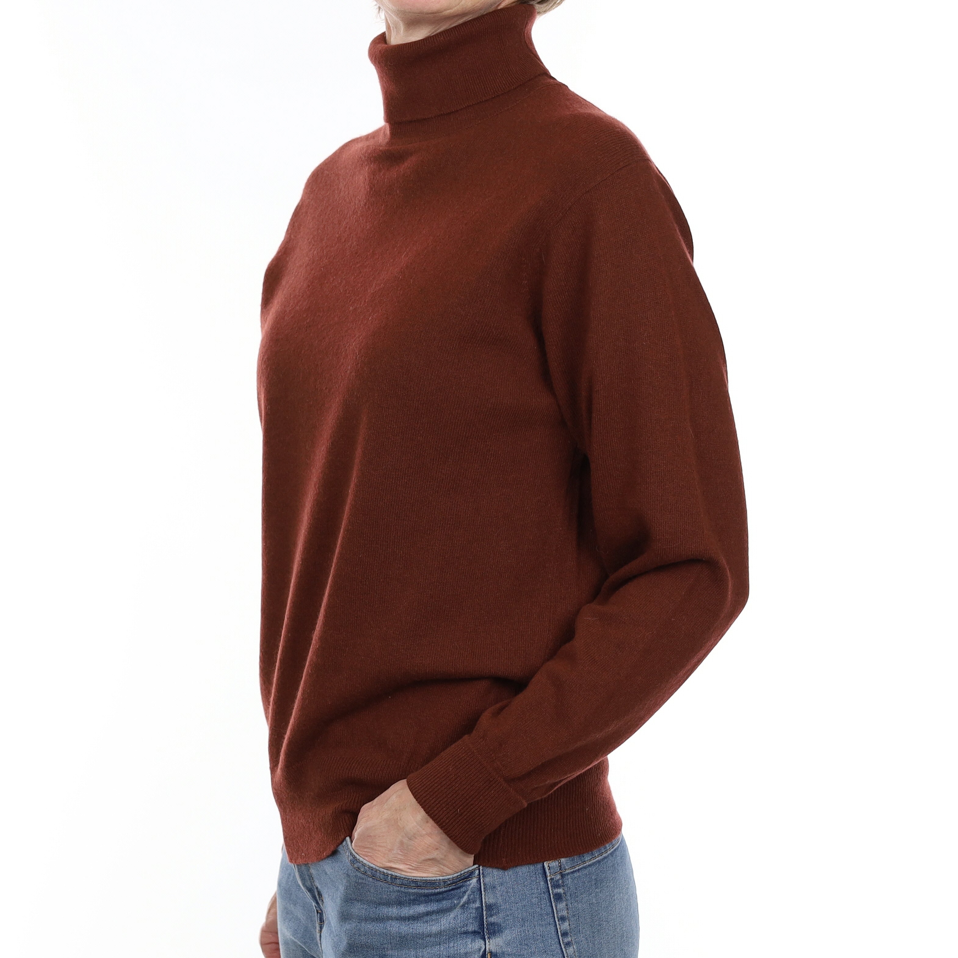 N Peal Cedar Brown Cashmere Polo Neck Jumper Small
